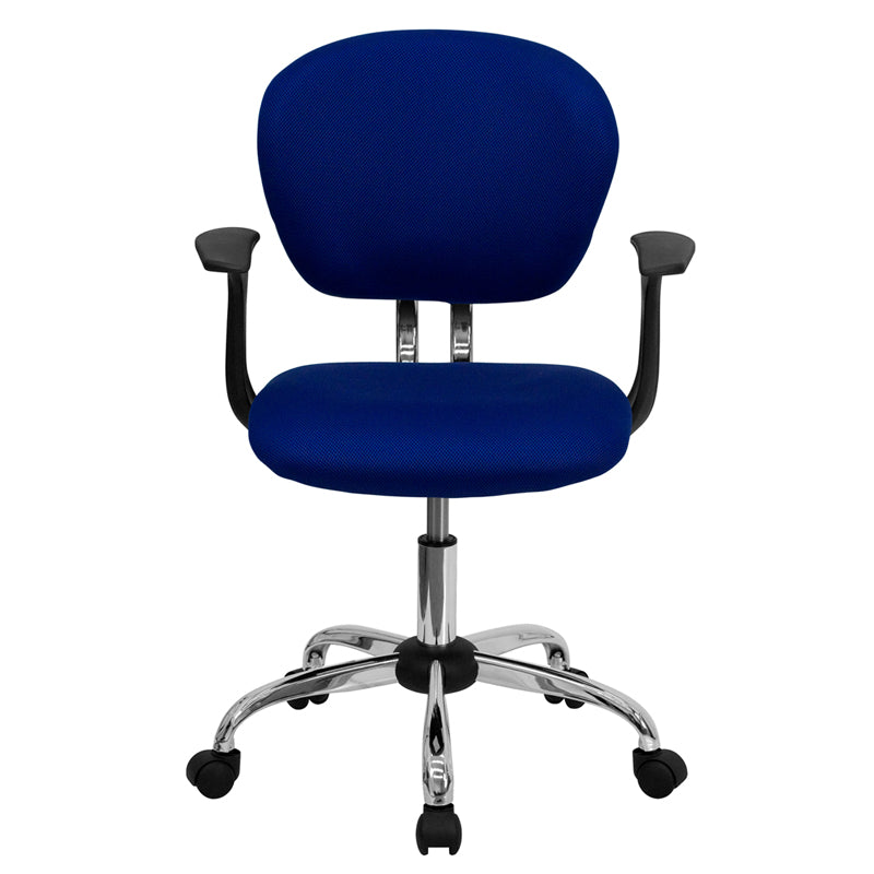 FLASH Beverly Mid Back Black Mesh Office Chair with Padded Seat, Swivel & Adjustable Height, Chrome Base & Arms - Ergonomic Desk Chair for Home & Office Workspace