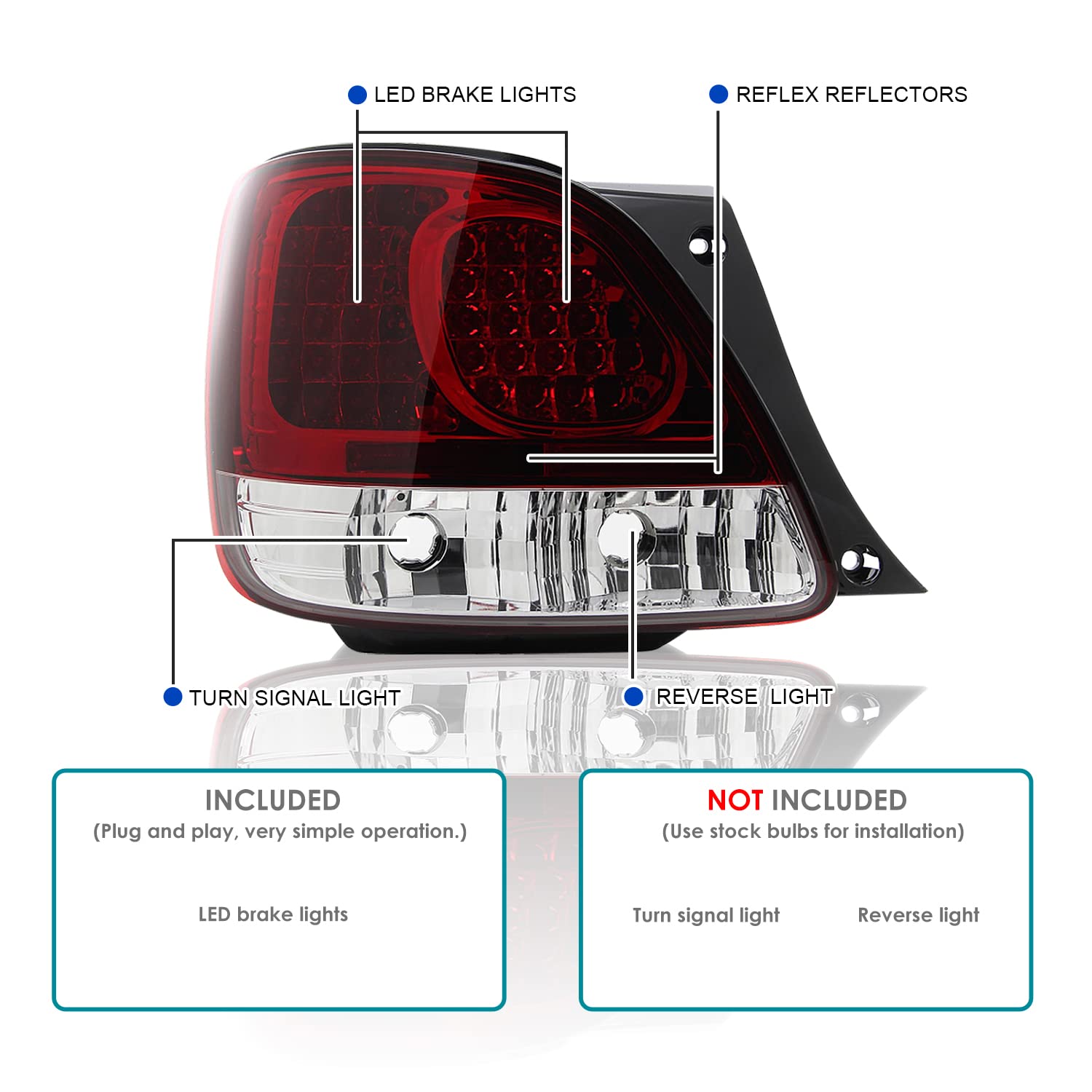 Spec-D Tuning Red Clear Lens LED Tail Lights for 1998-2005 Lexus GS300 GS400 GS430 - Left & Right Pair Assembly - Upgrade Your Car's Style & Visibility for Night Driving & Custom Look