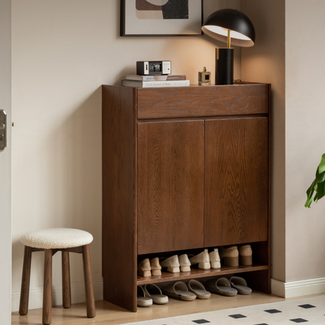 Solid Oak Wood Shoe Storage Cabinet - Rustic Entryway Organizer for Shoes, Boots & Accessories | Perfect for Hallway, Mudroom & Closet Organization