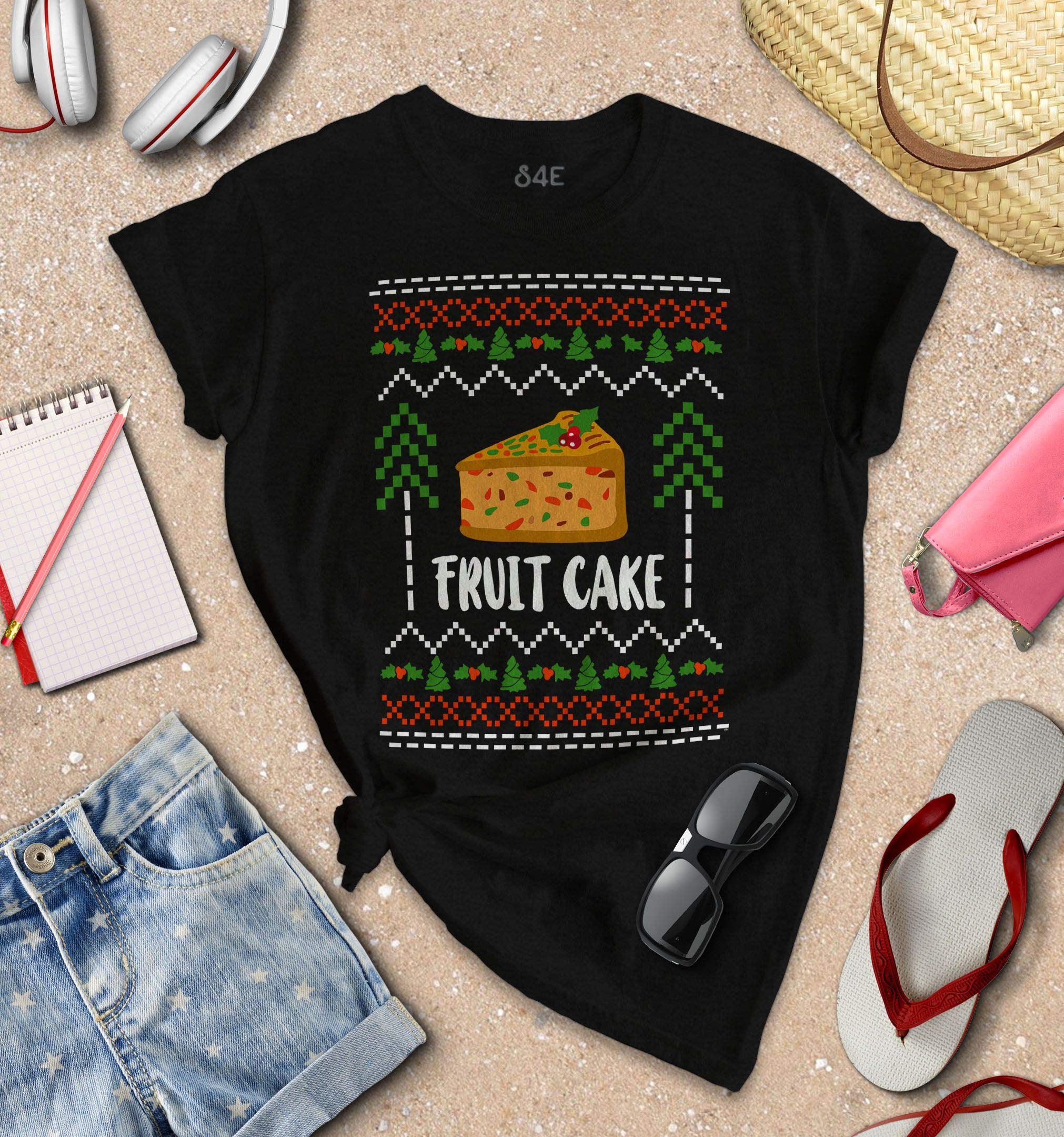 Funny Ugly Christmas Women's T-Shirt with S4E Fruit Cake Design - Perfect for Holiday Parties & Festive Gift Giving