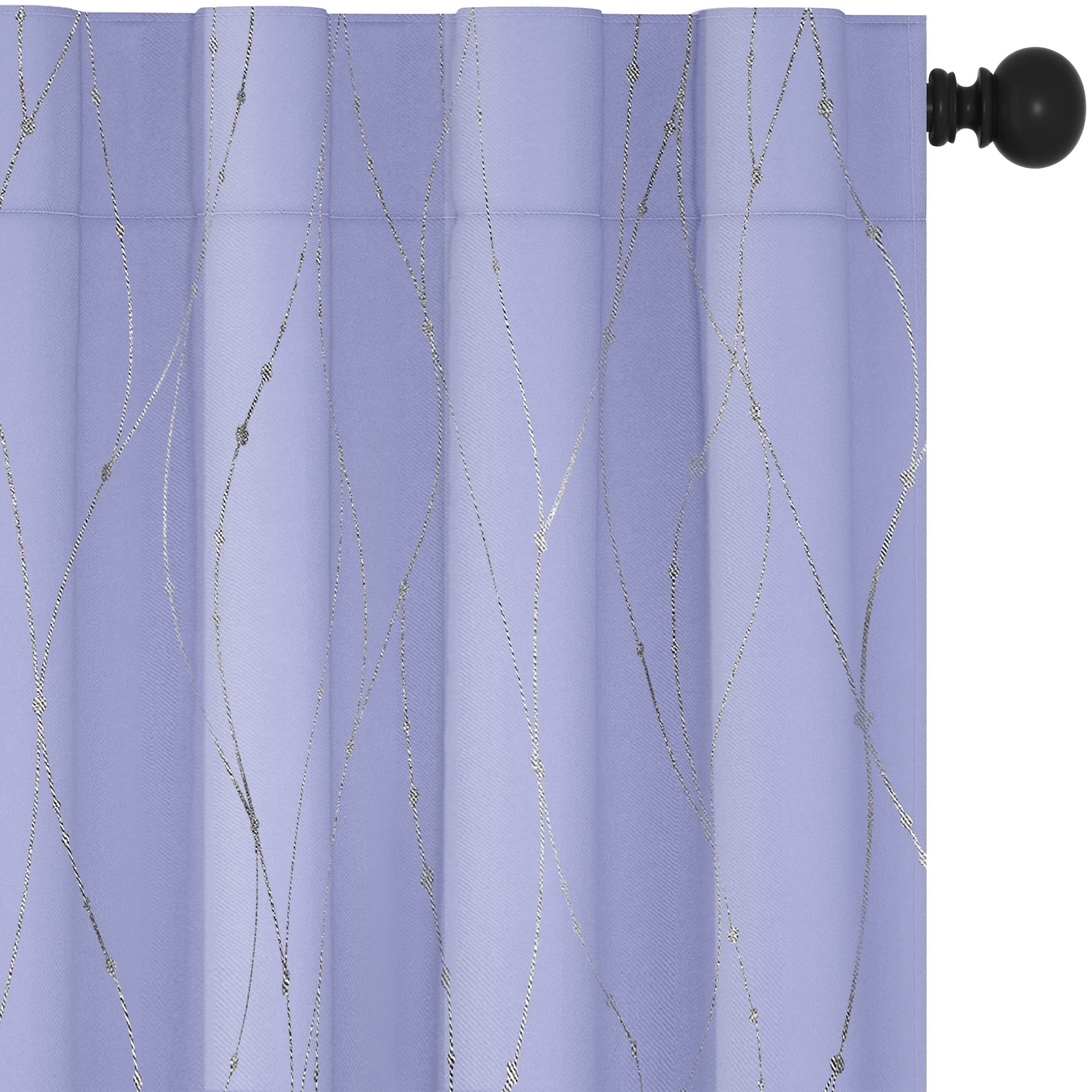 Deconovo Blackout Thermal Insulated Curtains - 52 x 45 Inch Light Purple Dots Pattern, Set of 2 for Kitchen & Dining Room - Perfect for Light Blocking, Energy Saving & Home Decor