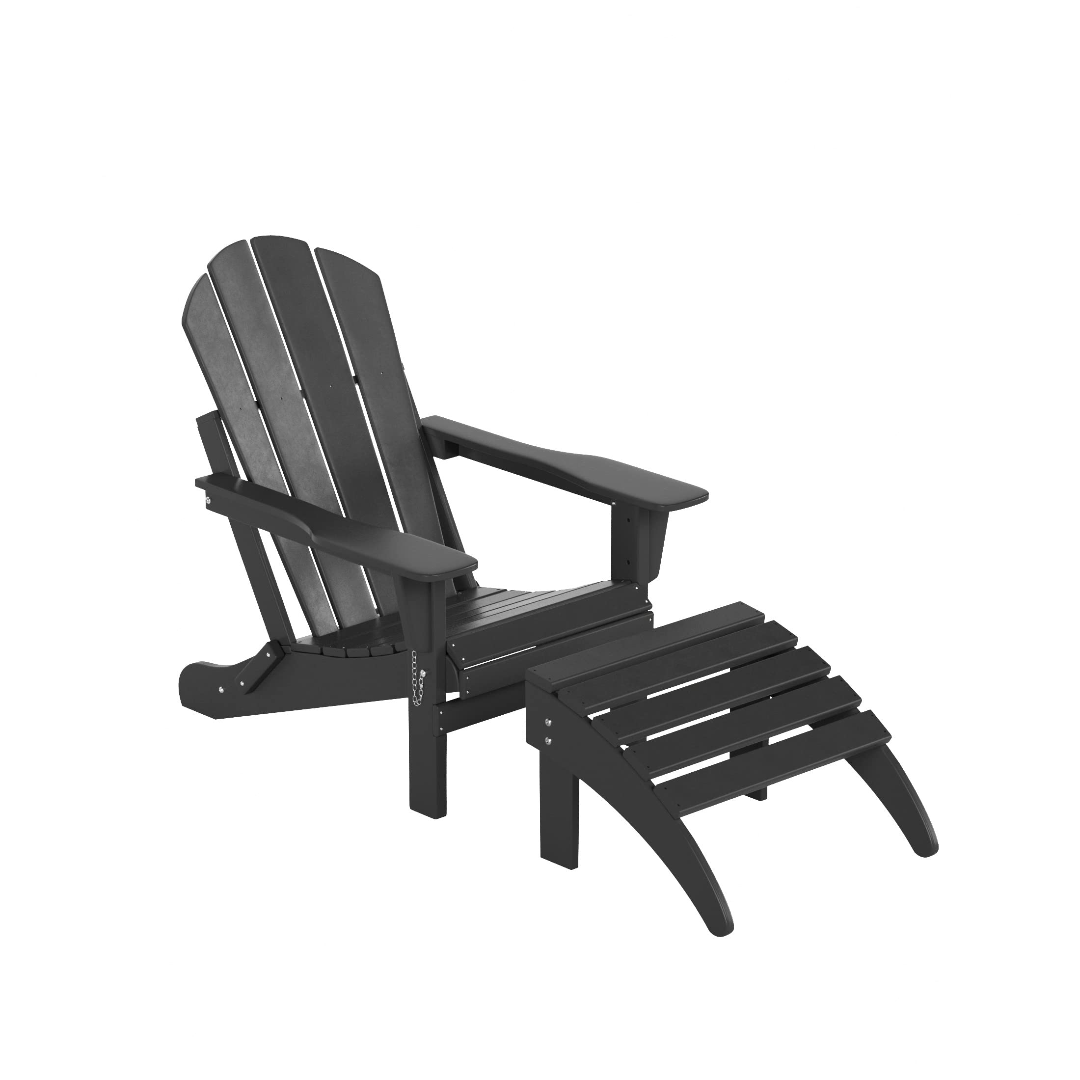 WO Home Furniture 2-Piece Gray Adirondack Chair and Ottoman Set - Classic Patio Furniture for Outdoor Relaxation in Gardens, Decks, and Poolside Areas