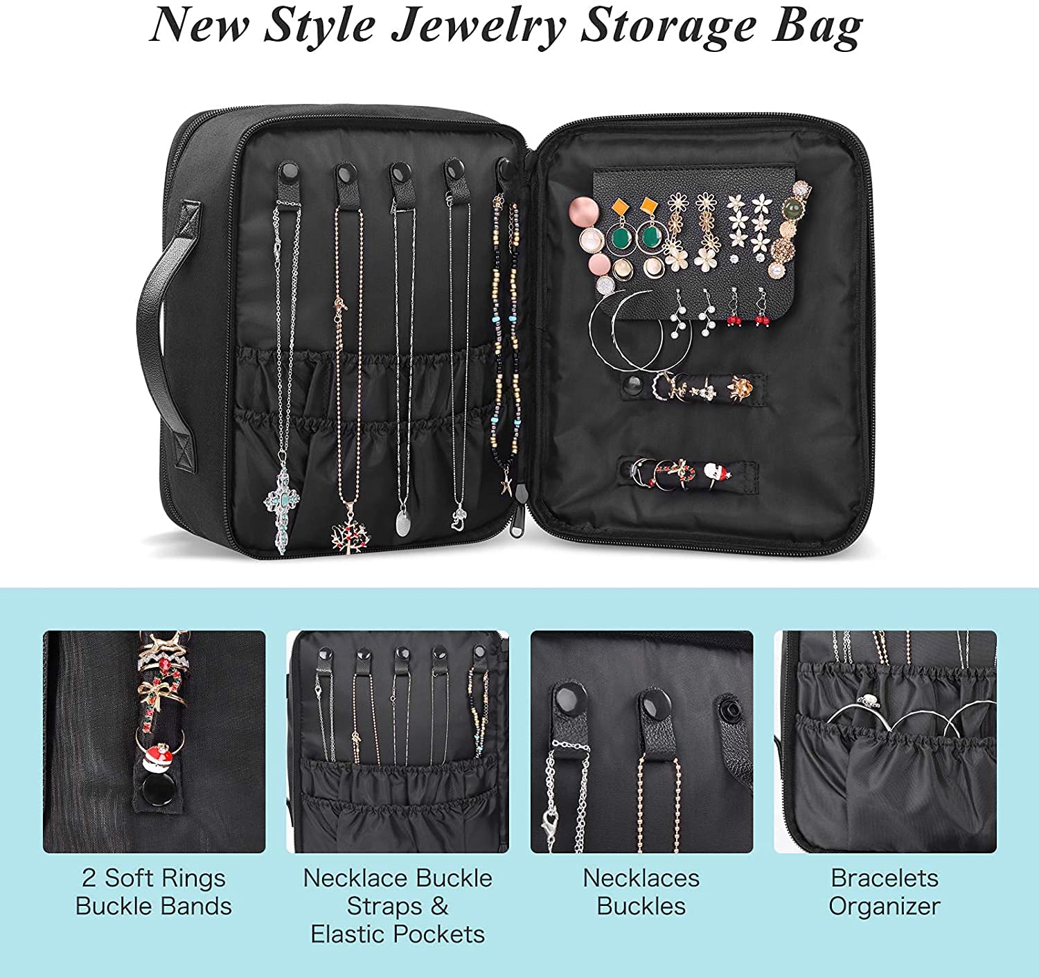 DIMJ Waterproof Makeup & Jewelry Organizer Bag for Women with Multiple Compartments - Travel Cosmetic Case & Jewelry Storage Pouch (Black) - Perfect for Travel, Gym, and Daily Use