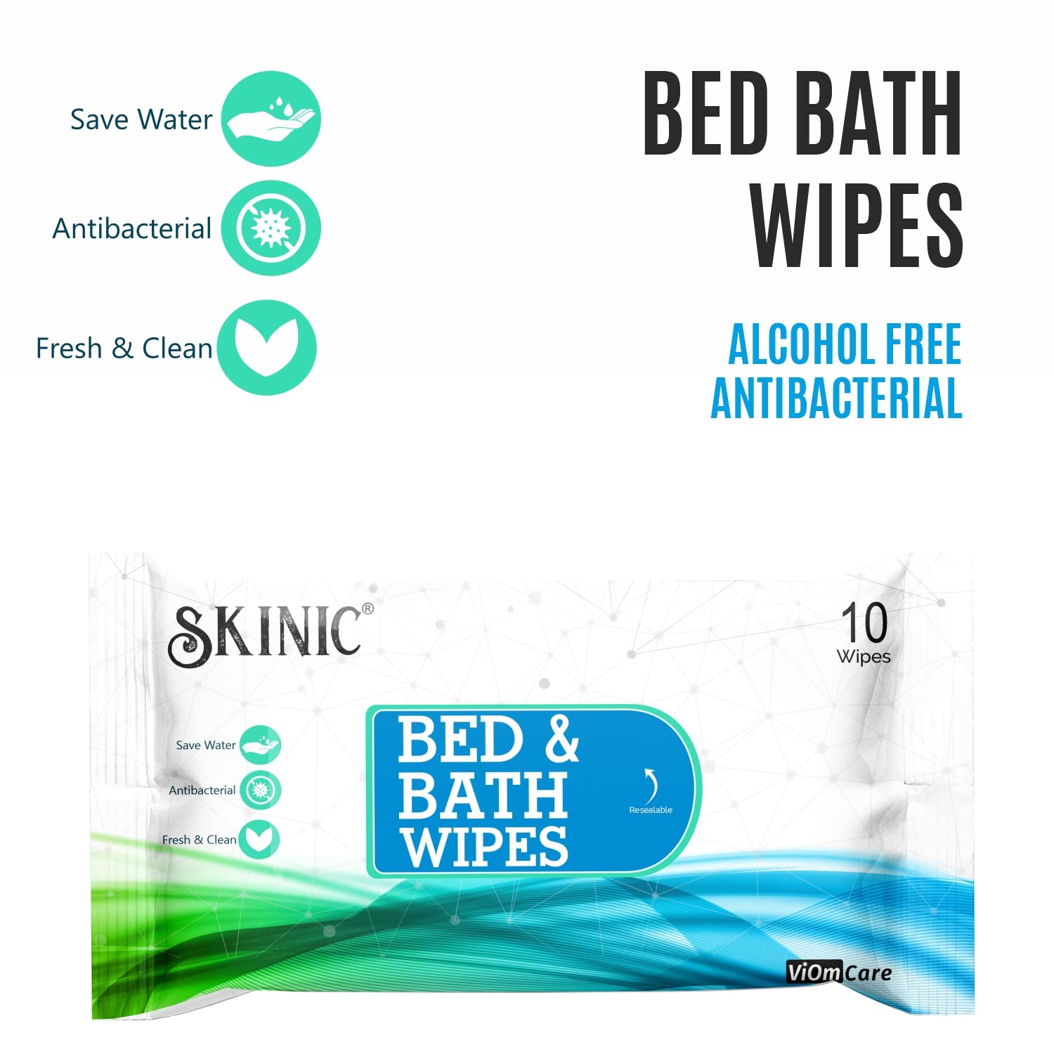 SKINIC Adult Body Cleansing Wipes - Gentle Hygienic Bath Sponges for Seniors & Disabled | Moisturizing No-Rinse Wash Cloths | Pack of 100 | Ideal for Hospital Care, Travel & Bedridden Patients