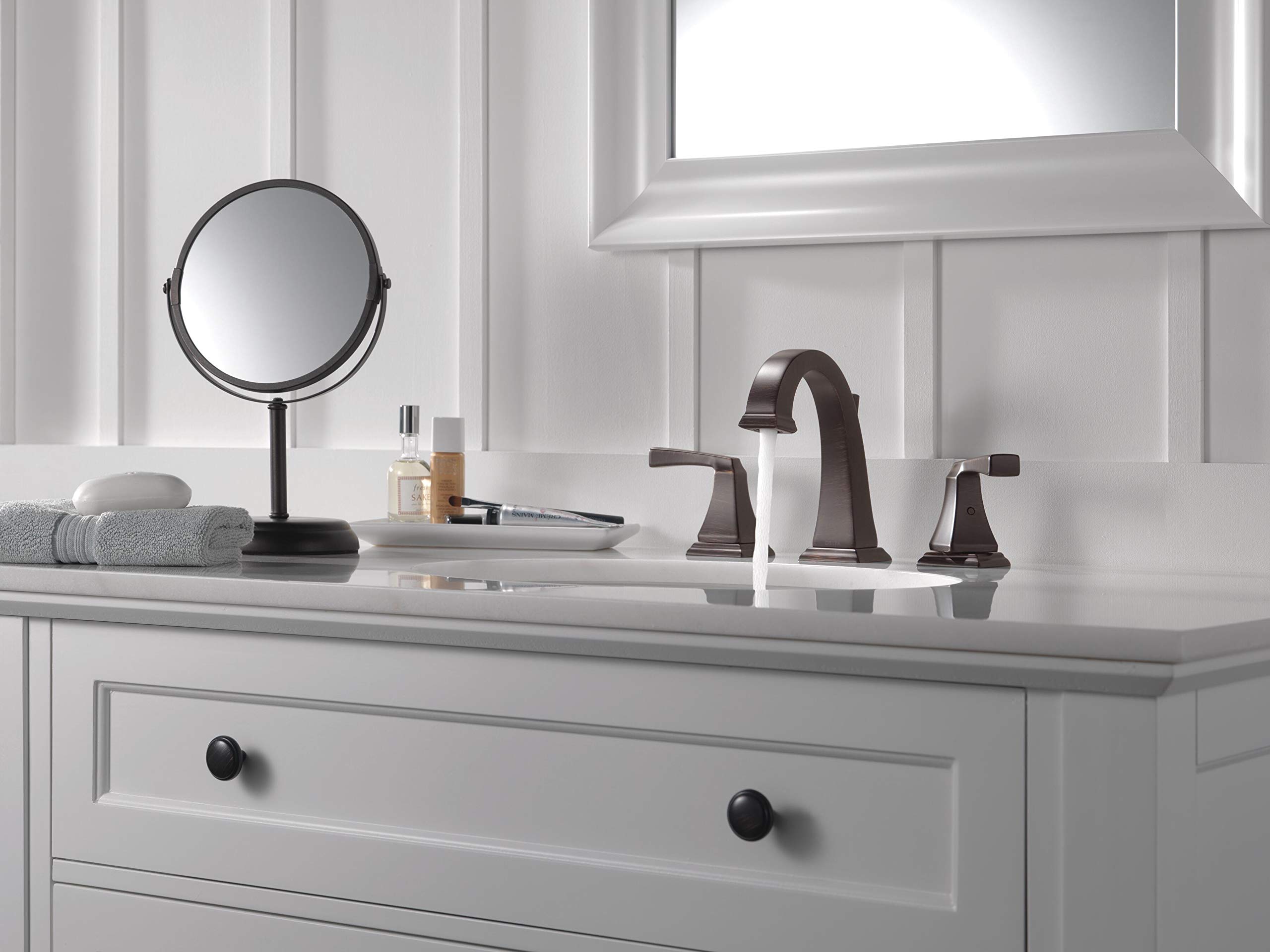 Delta Dryden Widespread Bathroom Faucet 3-Hole Mount in Oil Rubbed Bronze - Includes Metal Drain Assembly (Model 3551-RBMPU-DST) - Perfect for Modern Bathroom Vanities and Sink Upgrades