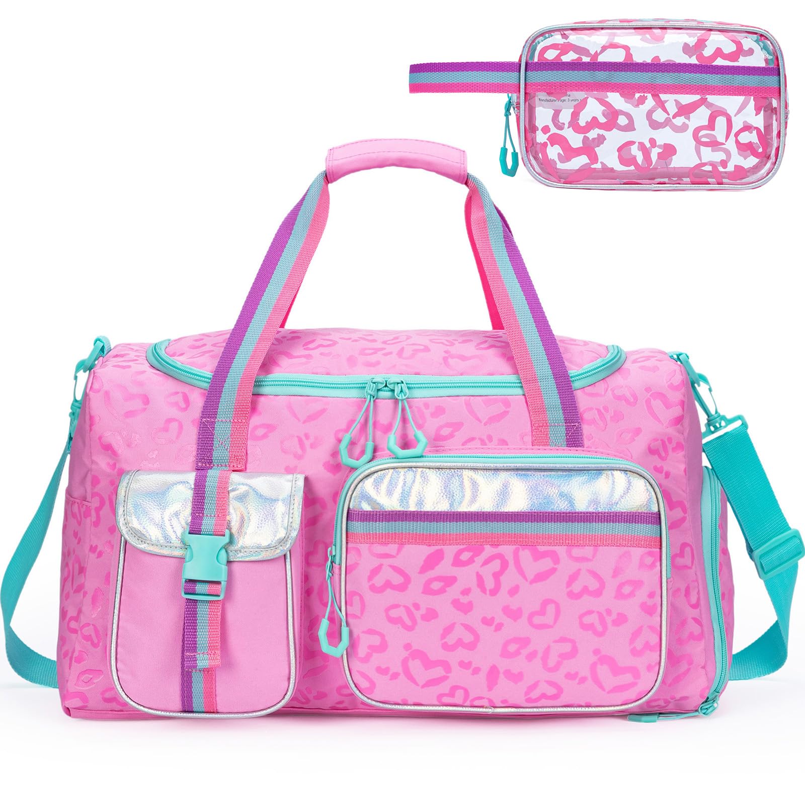 **Kids Travel Duffle Bag for Girls - Weekender Overnight Bag with Shoe Compartment & Makeup Toiletry Pouch - Perfect for Dance, Gym, Sleepovers & Travel**