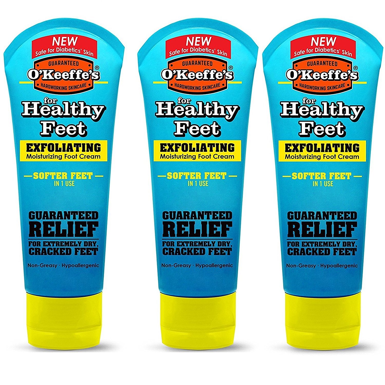 O'Keeffe's Healthy Feet Exfoliating Foot Cream - 3 oz. Tube (3 Pack) - Moisturizing & Cracked Heel Treatment for Dry Feet - Perfect for Pedicures, Daily Foot Care & Post-Workout Recovery