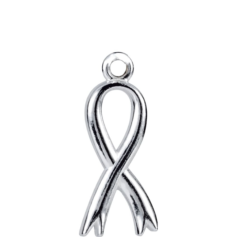 14K White Gold Breast Cancer Awareness Ribbon Charm with Jump Ring - Elegant Jewelry for Support & Awareness | Perfect for Necklaces, Bracelets & Fundraising Events