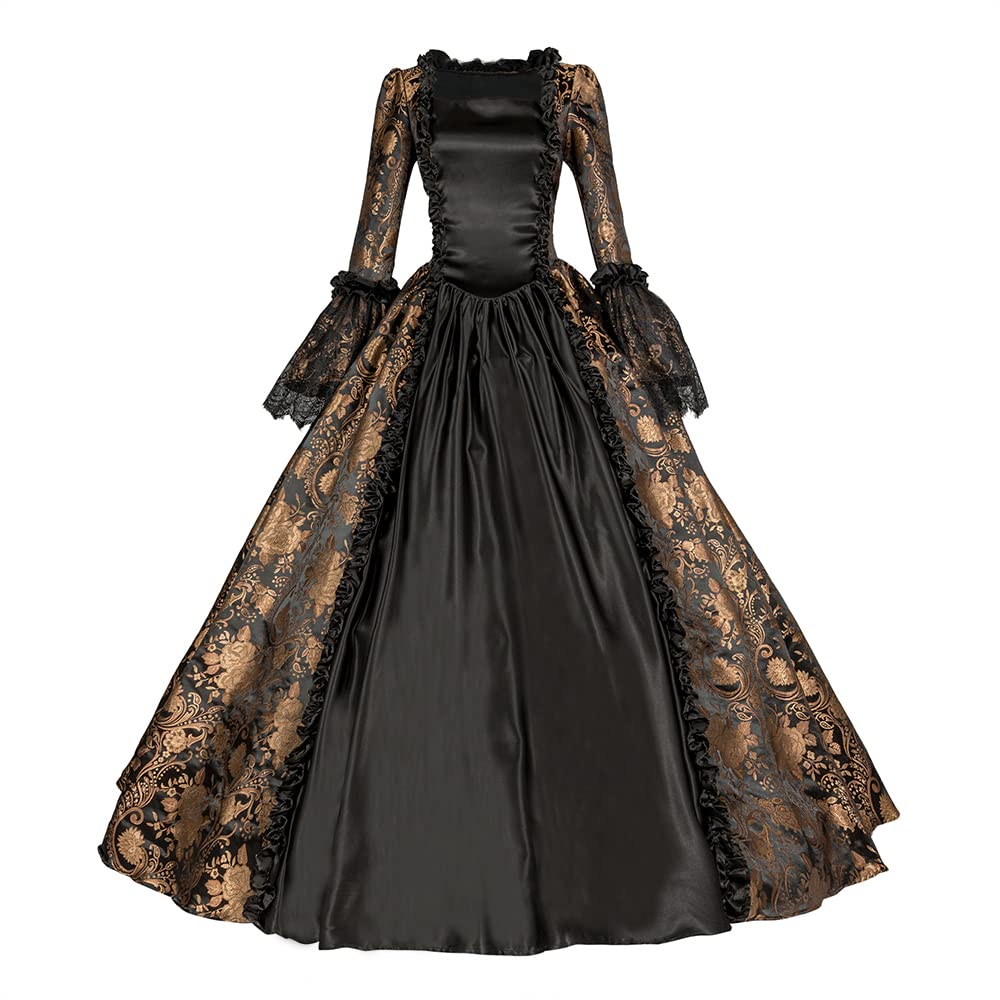 Victorian Floral Brocade Ball Gown - Renaissance Colonial Tea Dress for Prom, Theater & Historical Reenactment | Elegant Antique Costume for Garden Parties & Special Occasions
