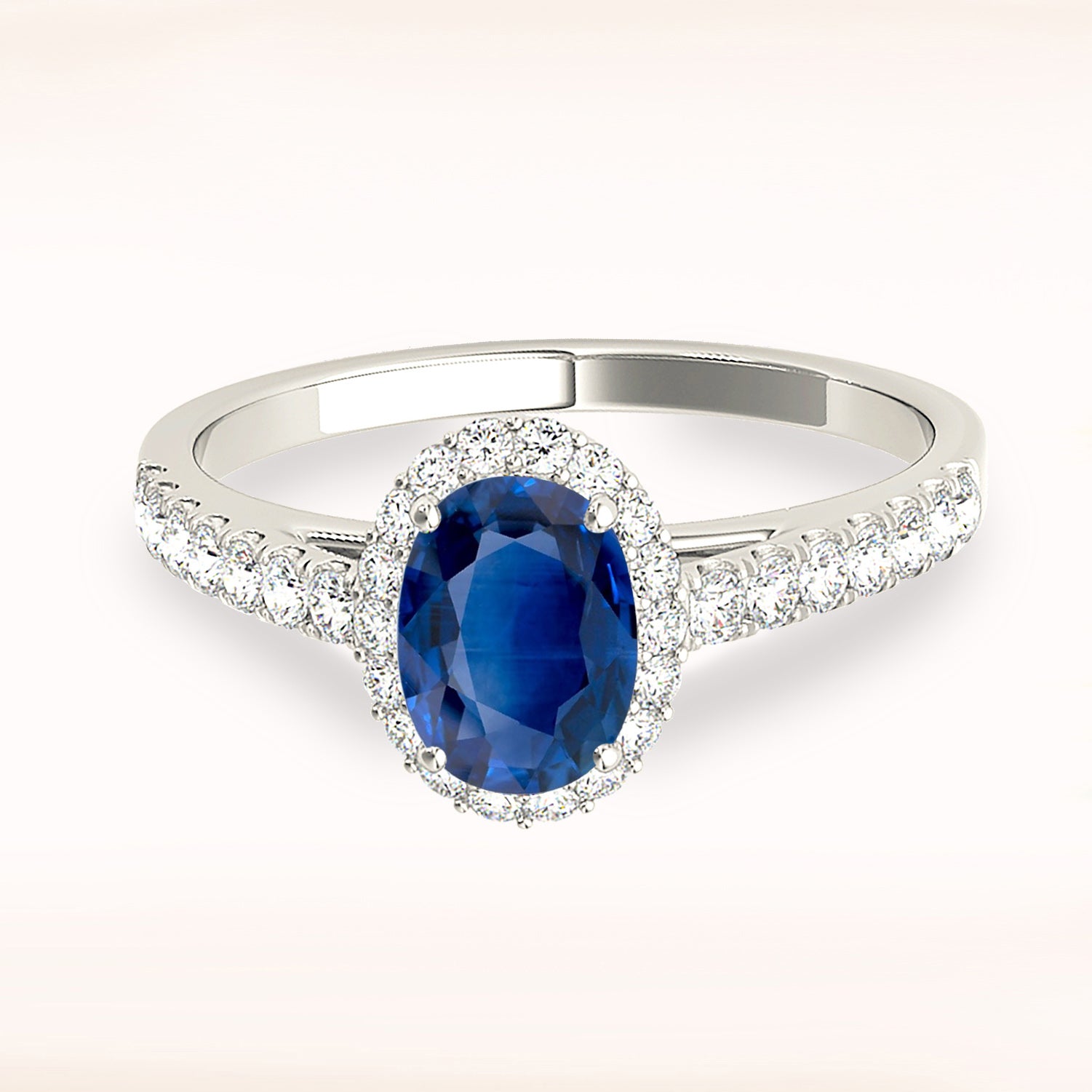 1.50 Carat Genuine Blue Oval Sapphire Ring with Diamond Halo - Elegant Engagement, Wedding, Anniversary Gift for Her