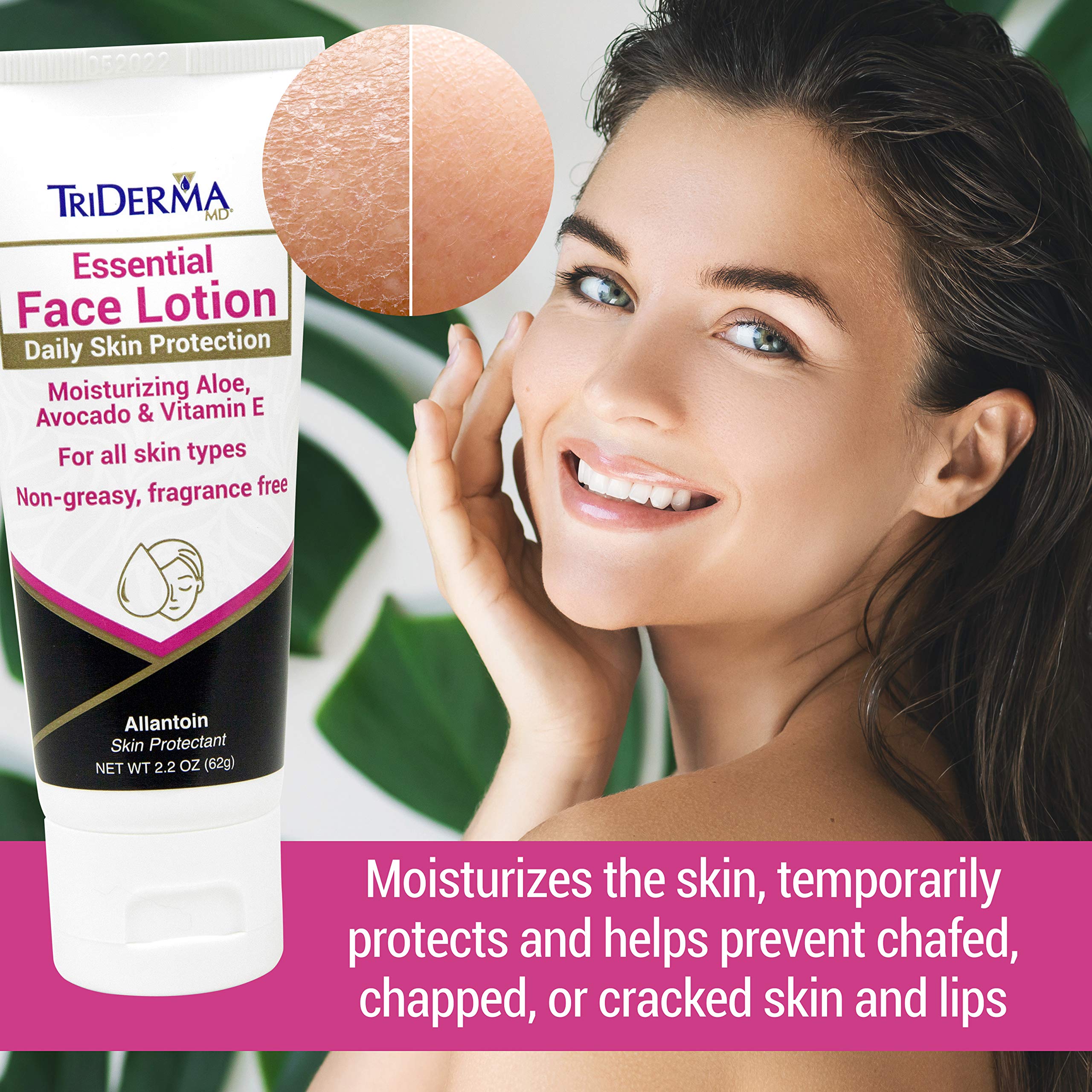 TriDerma Essential Face Lotion - Daily Moisturizer for Dry Skin & Lips, Soothes & Protects with SPF - 2.2 oz Travel Size Tube - Perfect for On-the-Go Skincare & Airplane Essentials