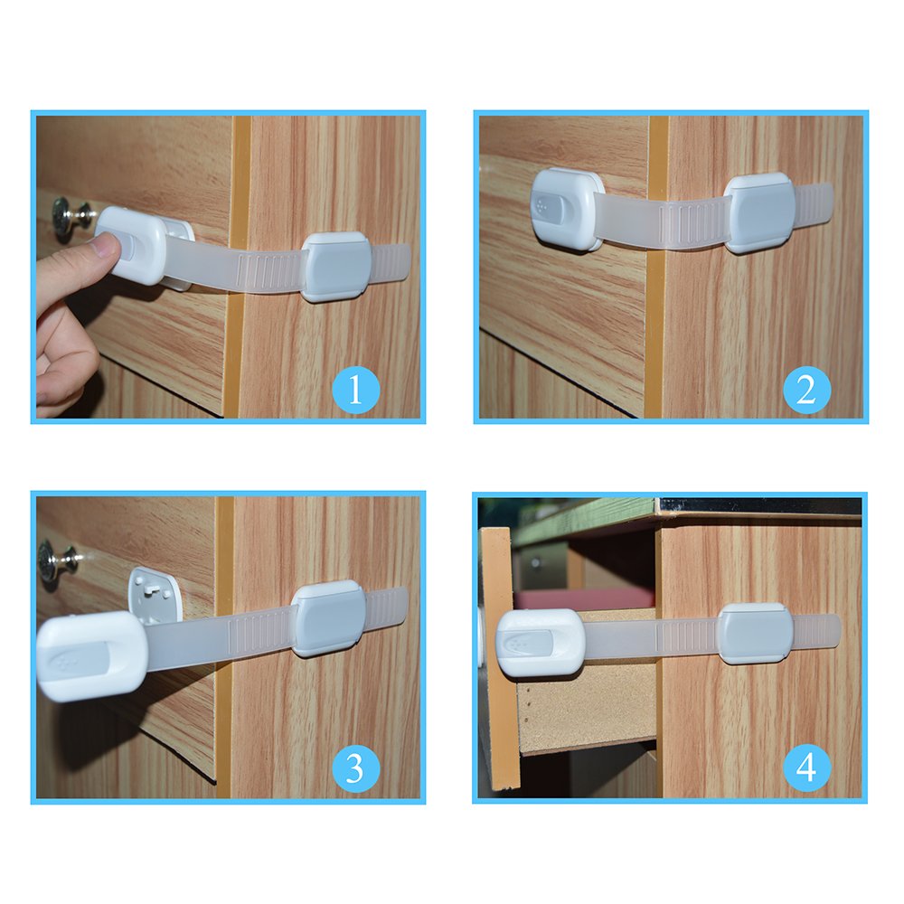 OKEFAN 12 Pack Child Safety Cabinet Locks - No Drill Adhesive Baby Proofing Latches for Drawers, Cupboards, Dishwasher, Fridge & Oven Doors (Grey) - Keep Kids Safe in Kitchen & Bathroom