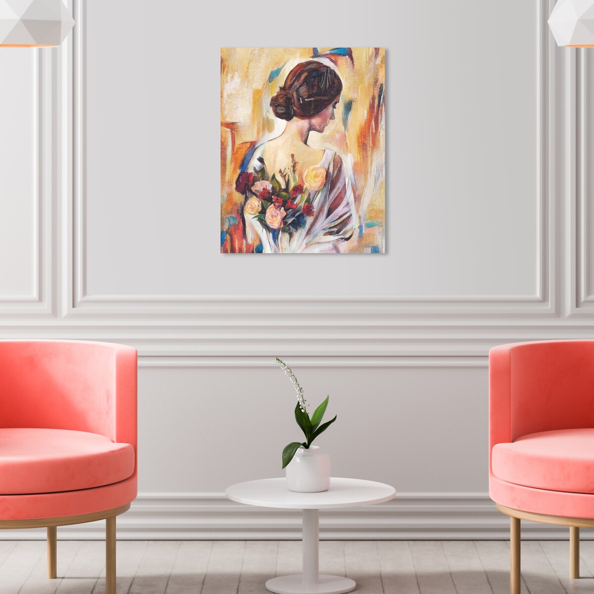 Modern White Canvas Wall Art Print with Back and Flowers - Elegant Female Beauty Floral Decor for Bedroom, Living Room & Home Office