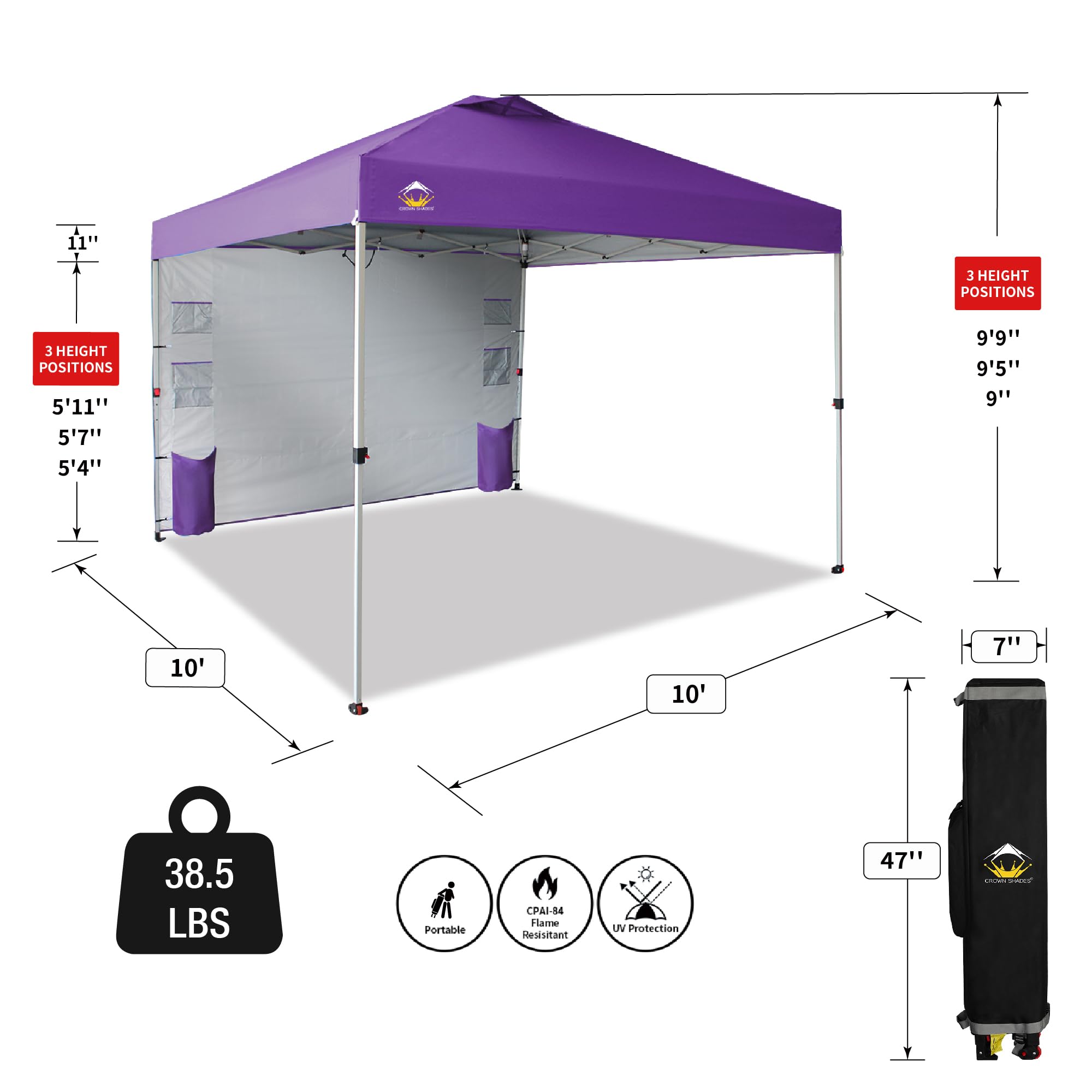 10x10 Pop Up Canopy Tent with Sidewalls & Pockets - Purple Instant Sun Shelter for Outdoor Events, Camping & Beach - Easy One-Person Setup & Portable Center Lock Design - Perfect for Picnics, Tailgating & Backyard Parties
