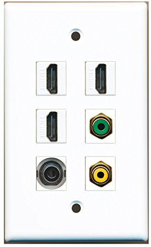 RiteAV 3-Port HDMI Wall Plate with RCA (Yellow/Green) & 3.5mm Audio Jack - Perfect for Home Theater, Gaming Setup & Office AV Installations