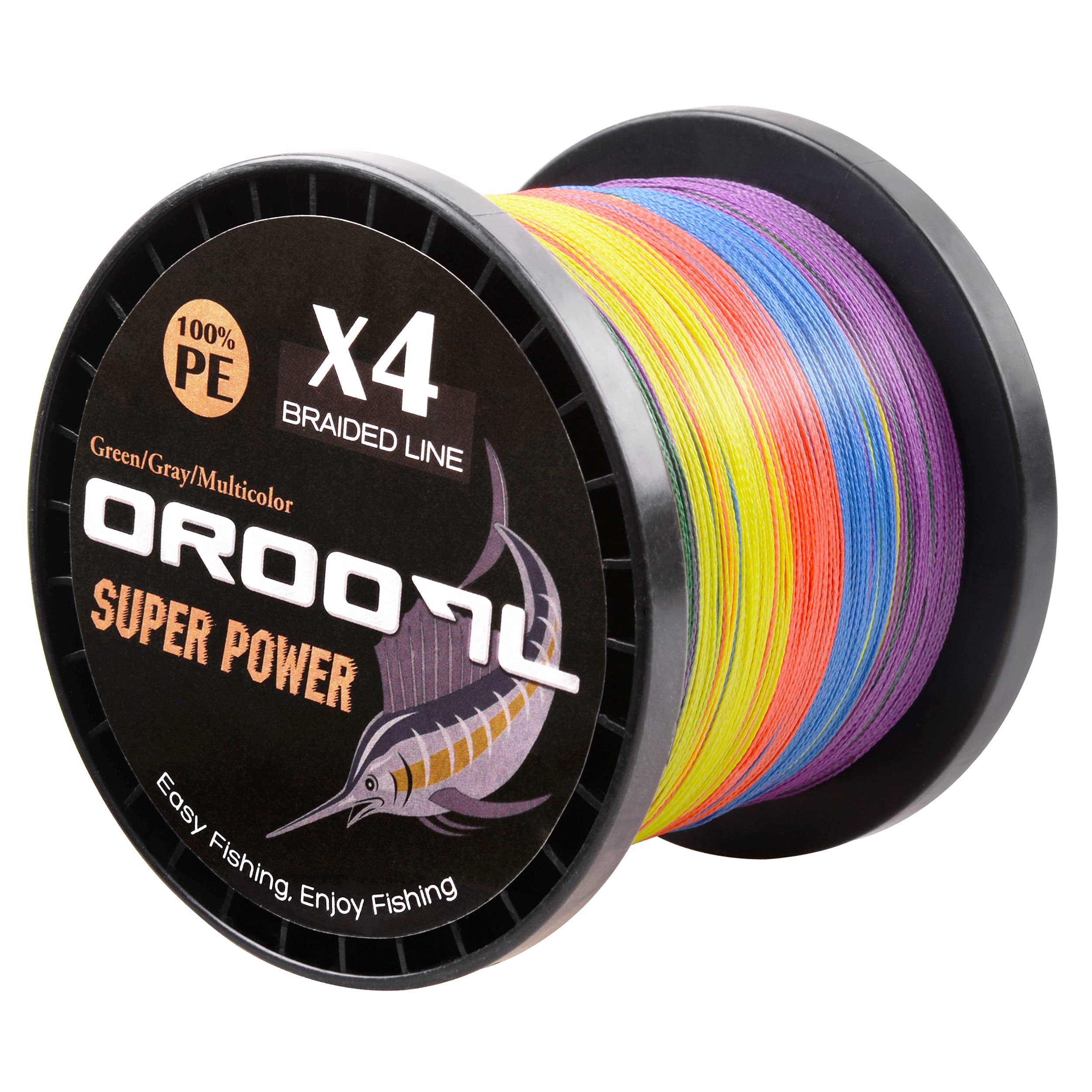OROOTL Braided Fishing Line 10lb-133lb - High Strength Abrasion Resistant 4 Strand Braid - Zero Stretch Saltwater & Freshwater Fishing Line - Green, Gray, Multicolor - Perfect for Bass, Trout, and Deep Sea Fishing