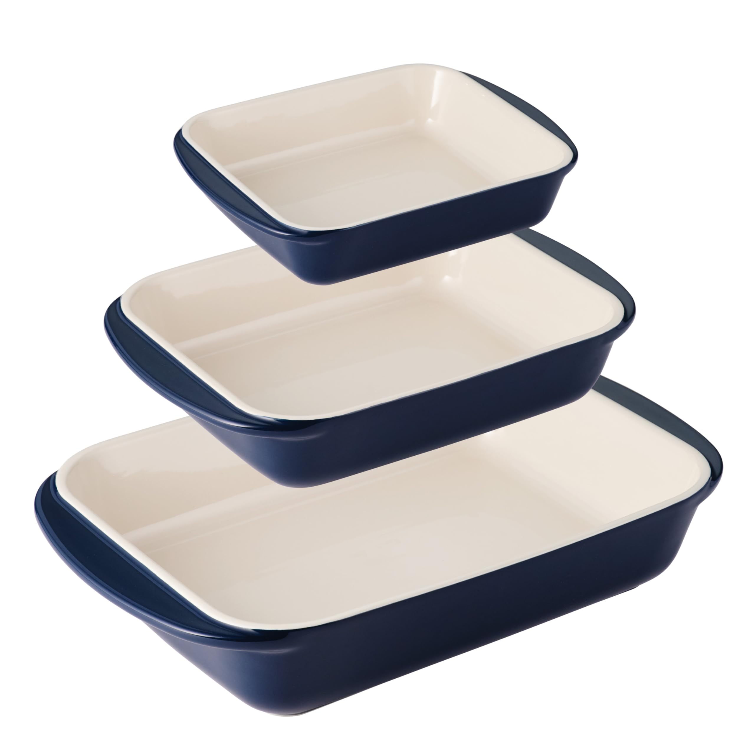 Tramontina Mae 3-Piece Ceramic Porcelain Baking Pans Set - Non Stick Oven Safe Casserole Dishes, Rectangular Bakeware for Lasagna, Cakes & Bread - Perfect for Baking, Roasting & Serving (Cobalt Blue)