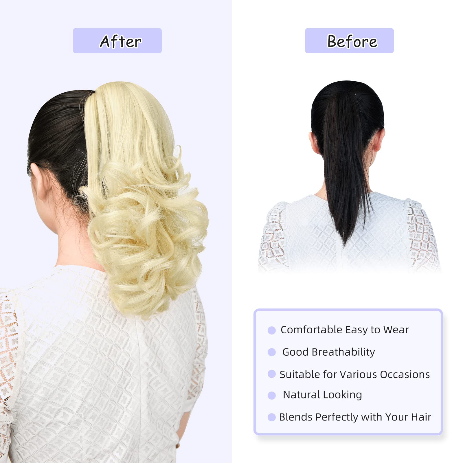 Natural Straight Ponytail Hair Extension with Claw Clip - Seamless Blonde Brown Black Hairpiece for Women - Perfect for Parties, Weddings & Everyday Styling