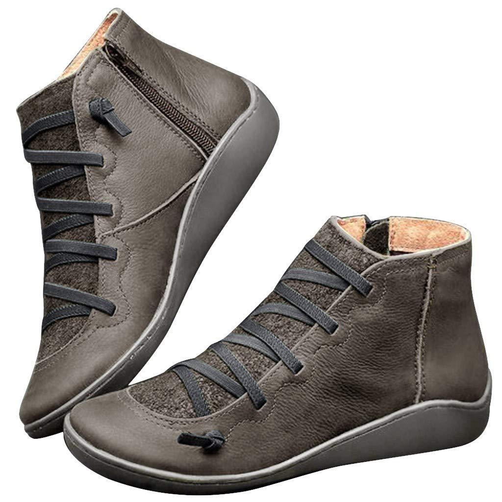 Women's Vintage Lace Up Ankle Booties with Side Zip - Flat Heel & Arch Support for Comfort - Perfect for Casual Outfits, Work & Fall Fashion
