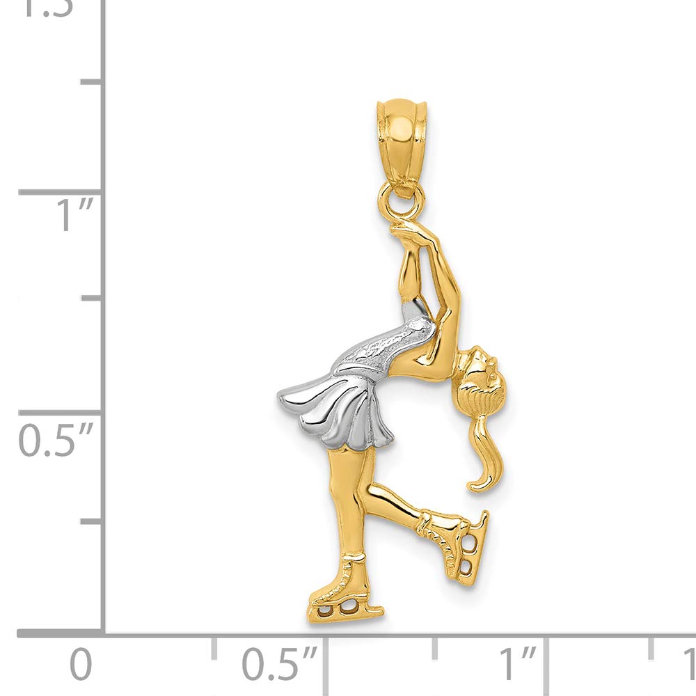 14K Yellow Gold Rhodium Plated Ice Skater Charm Pendant - Elegant Jewelry Gift for Skaters, Ice Dancers & Figure Skating Fans - Perfect for Birthdays, Anniversaries & Special Occasions
