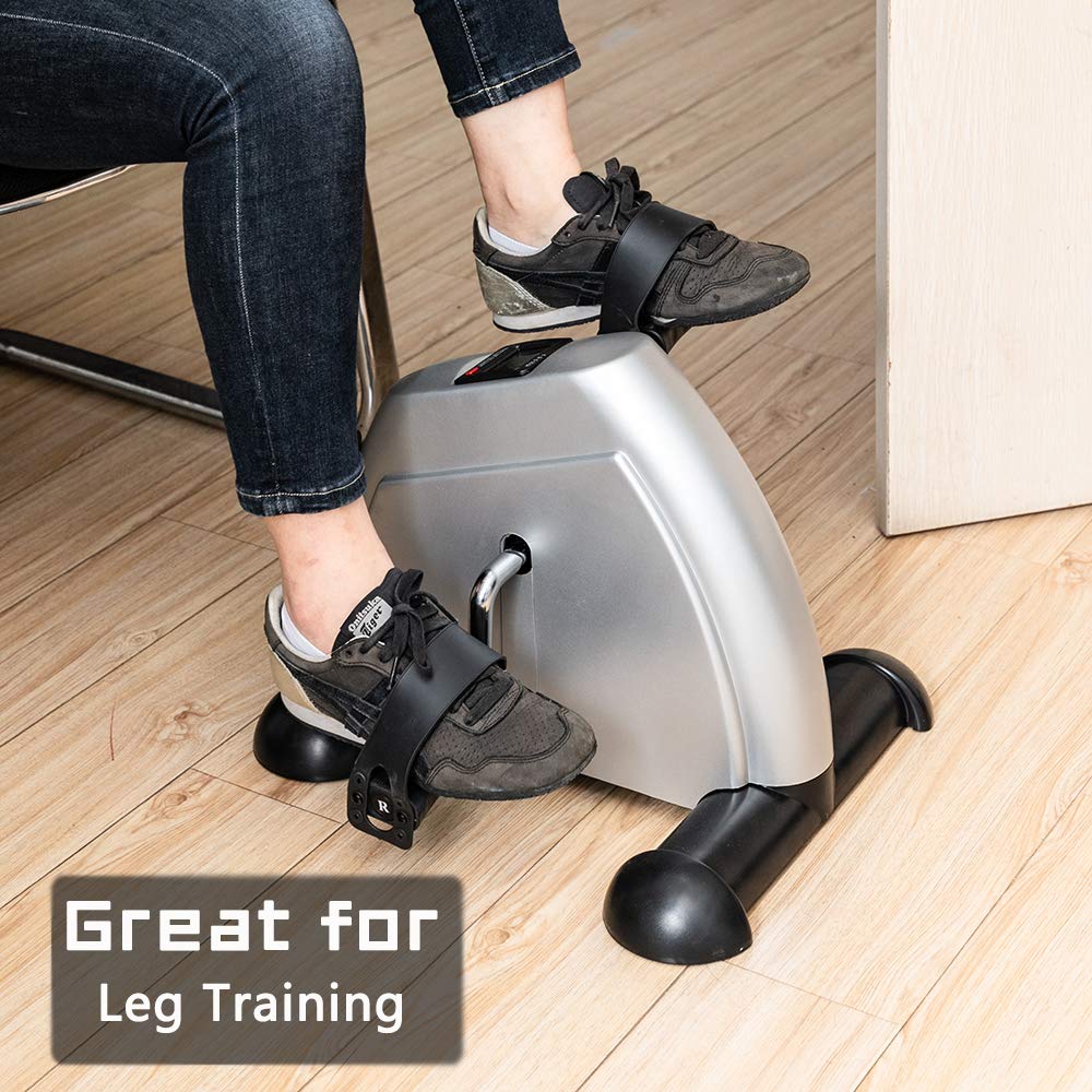 Under Desk Exercise Bike - Portable Mini Pedal Exerciser for Physical Therapy & Leg Workouts - Silver | Perfect for Office, Home & Rehab Use