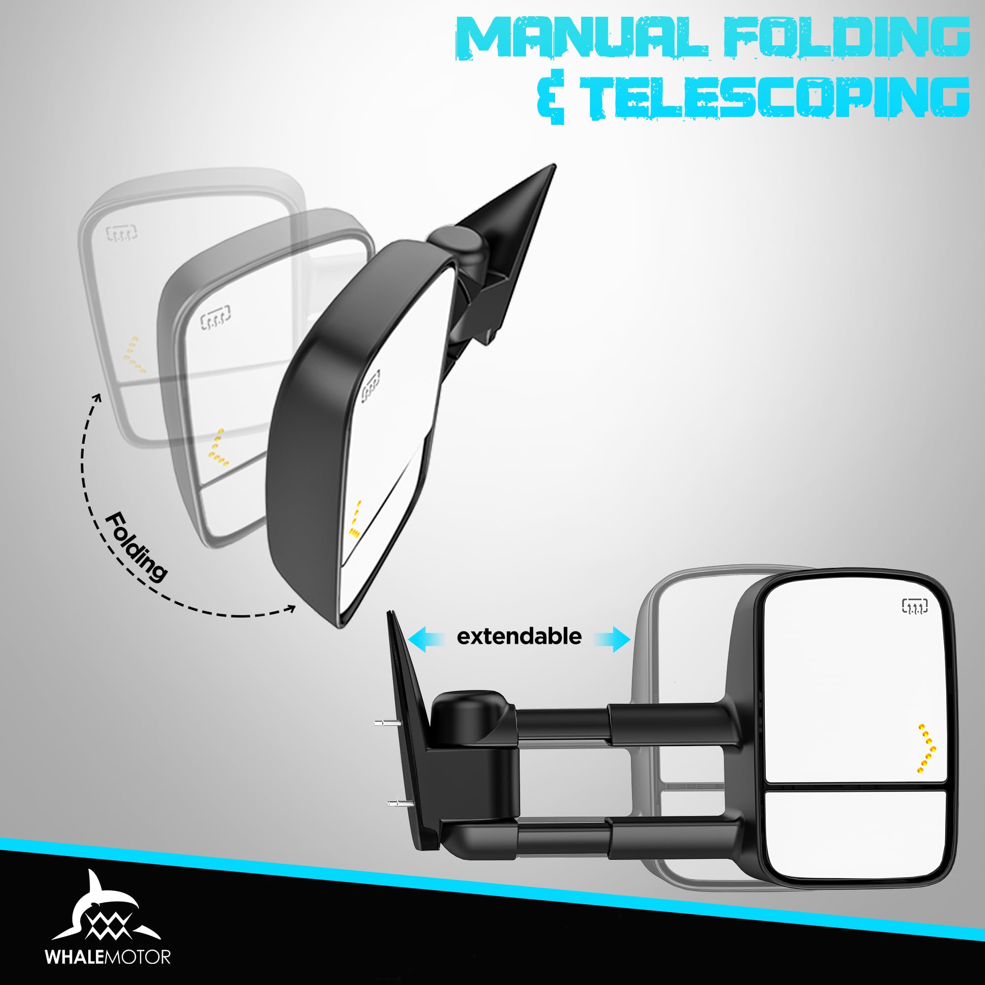 Heated Power Tow Mirrors with LED Turn Signal Lights for 2003-2007 Chevy Silverado & GMC Sierra 1500/2500/3500, Tahoe, Suburban, Avalanche, Yukon, Escalade - Perfect for Towing Trailers & Enhanced Night Visibility