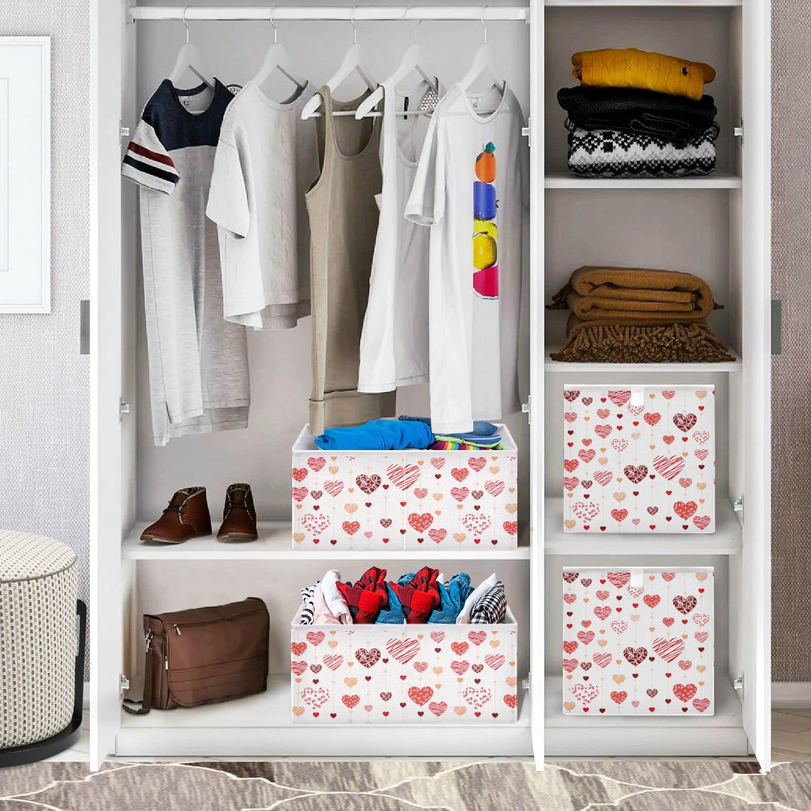 DOMIKING Valentine's Day Heart-Shaped Storage Bin - Foldable Fabric Storage Box with Sturdy Handle for Closet, Shelves & Bedroom Organization (11 Inch) - Perfect for Holiday Decor, Gift Wrapping & Seasonal Storage