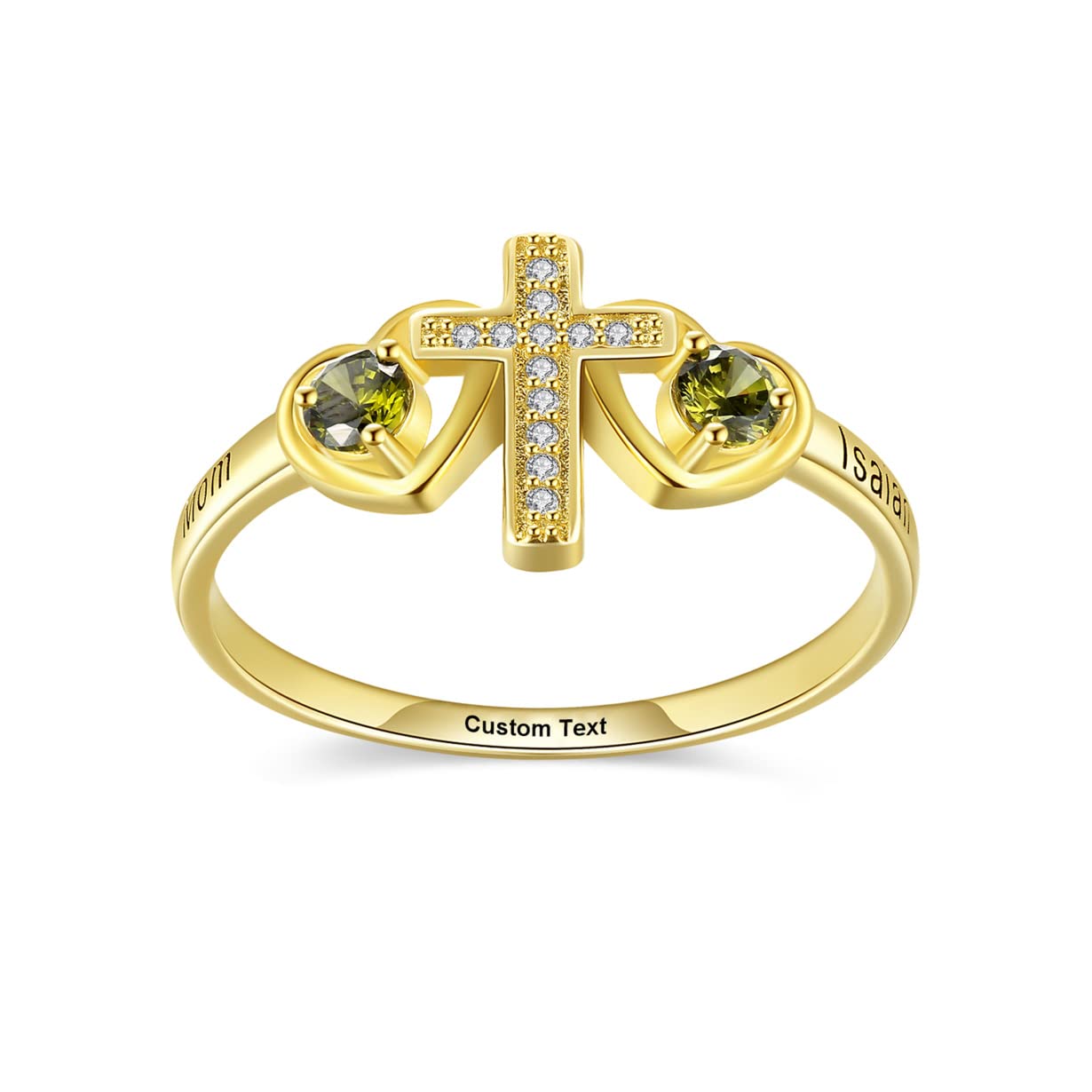 Kissmeta Sterling Silver Heart Promise Cross Rings for Women - Personalized Engraved Birthstone Jewelry with 2 Stones, Christian Gift for Mother's Day, Daughter, Best Friend | Perfect for Baptism, Anniversary, Valentine's Day & Special Occasions