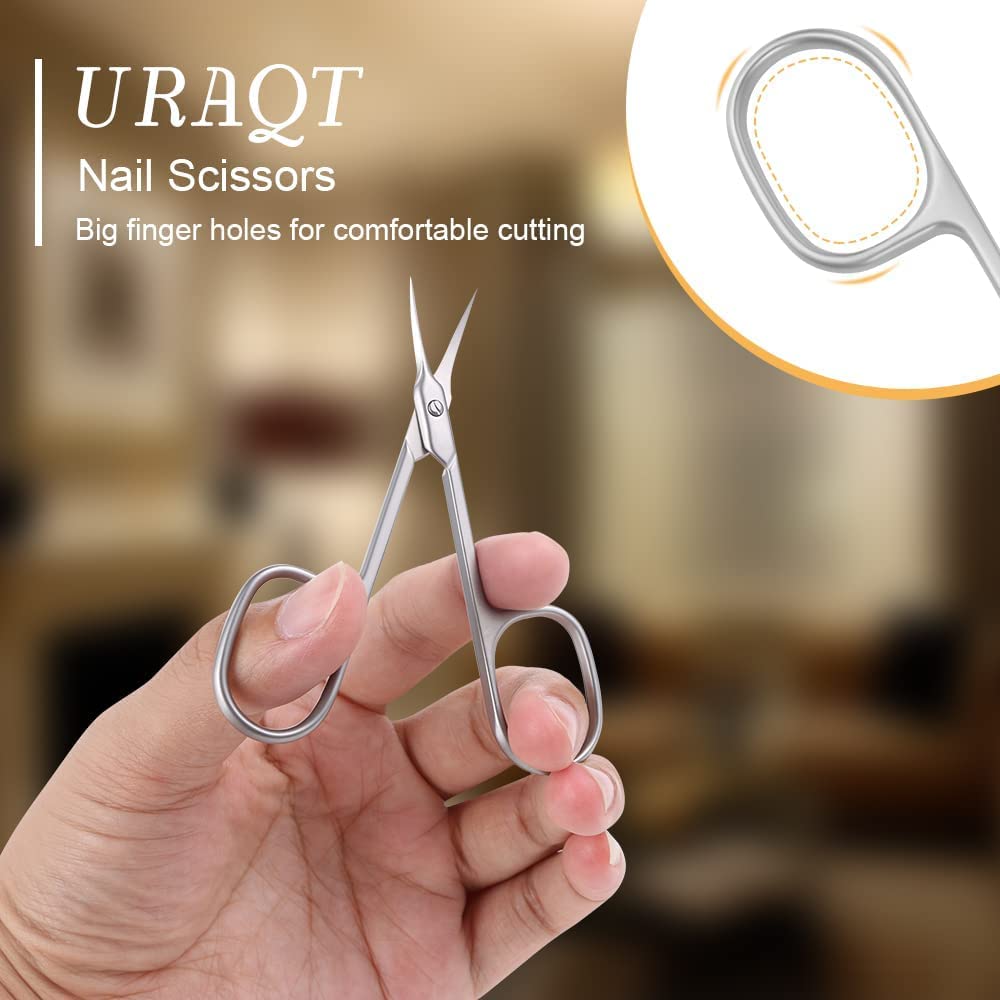 Professional Stainless Steel Cuticle & Manicure Scissors Kit - Sharp Curved Nail, Eyebrow, Mustache & Grooming Scissors for Dry Skin Care - Perfect for Home Salon, Travel & Professional Nail Grooming