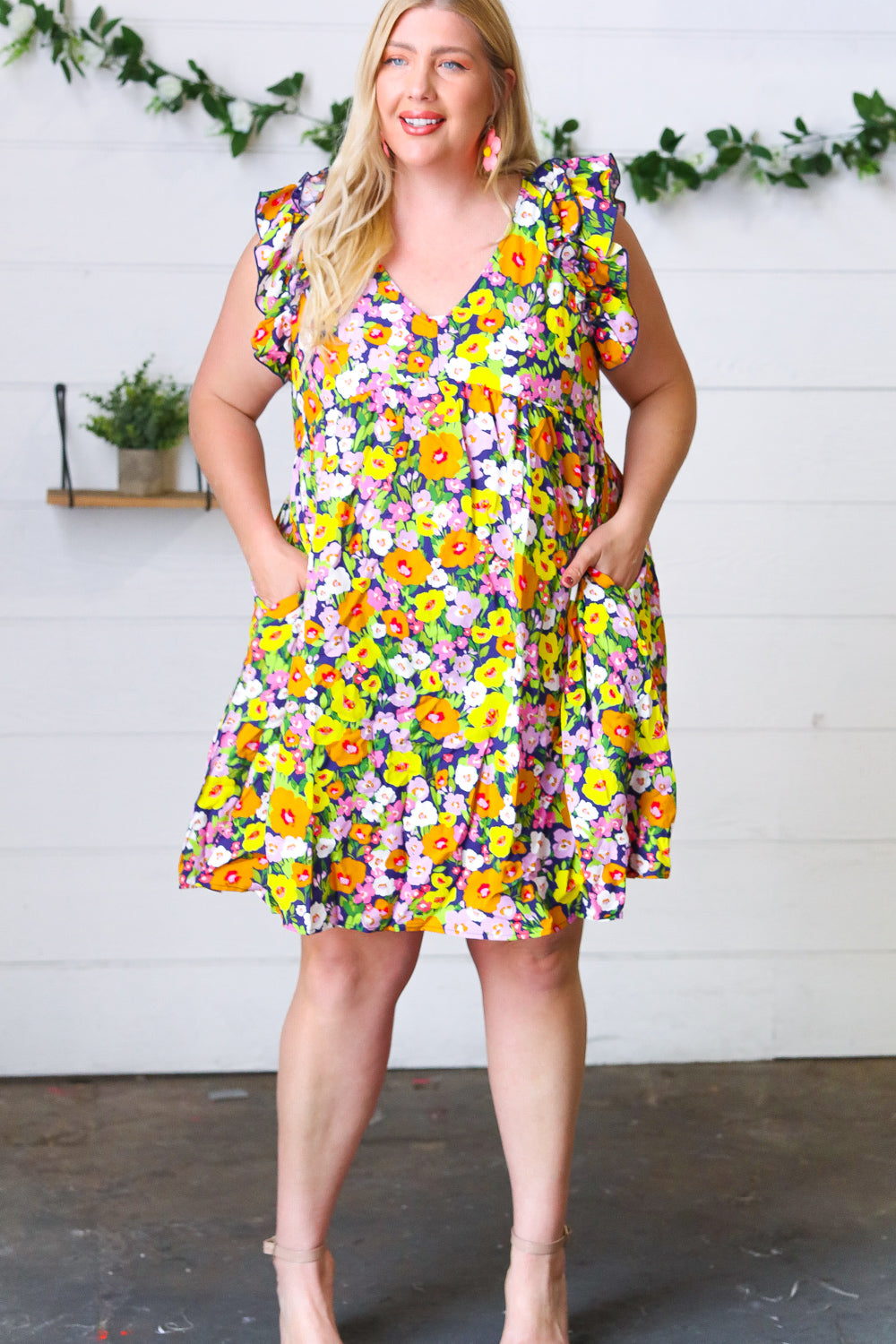 Indigo & Lemon Floral Babydoll Ruffle Dress for Women - Summer Party, Beach Vacation & Date Night Outfit