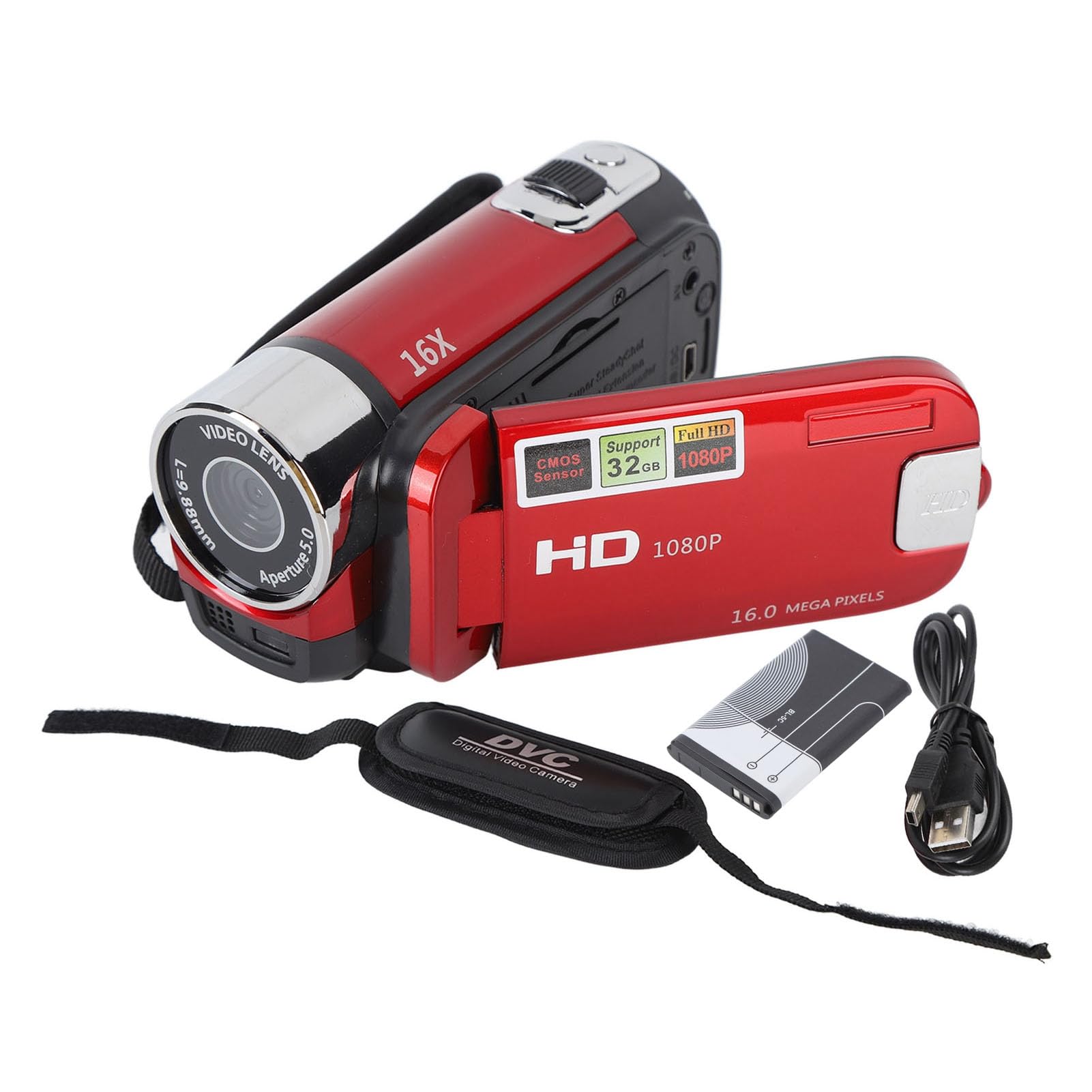 4K 48MP Brrnoo Handheld Video Camera Camcorder with Rotatable TFT Screen & 16x Digital Zoom - Perfect for Vlogging, YouTube Videos, Travel Recording & Home Movies (Red, Includes USB Cable)