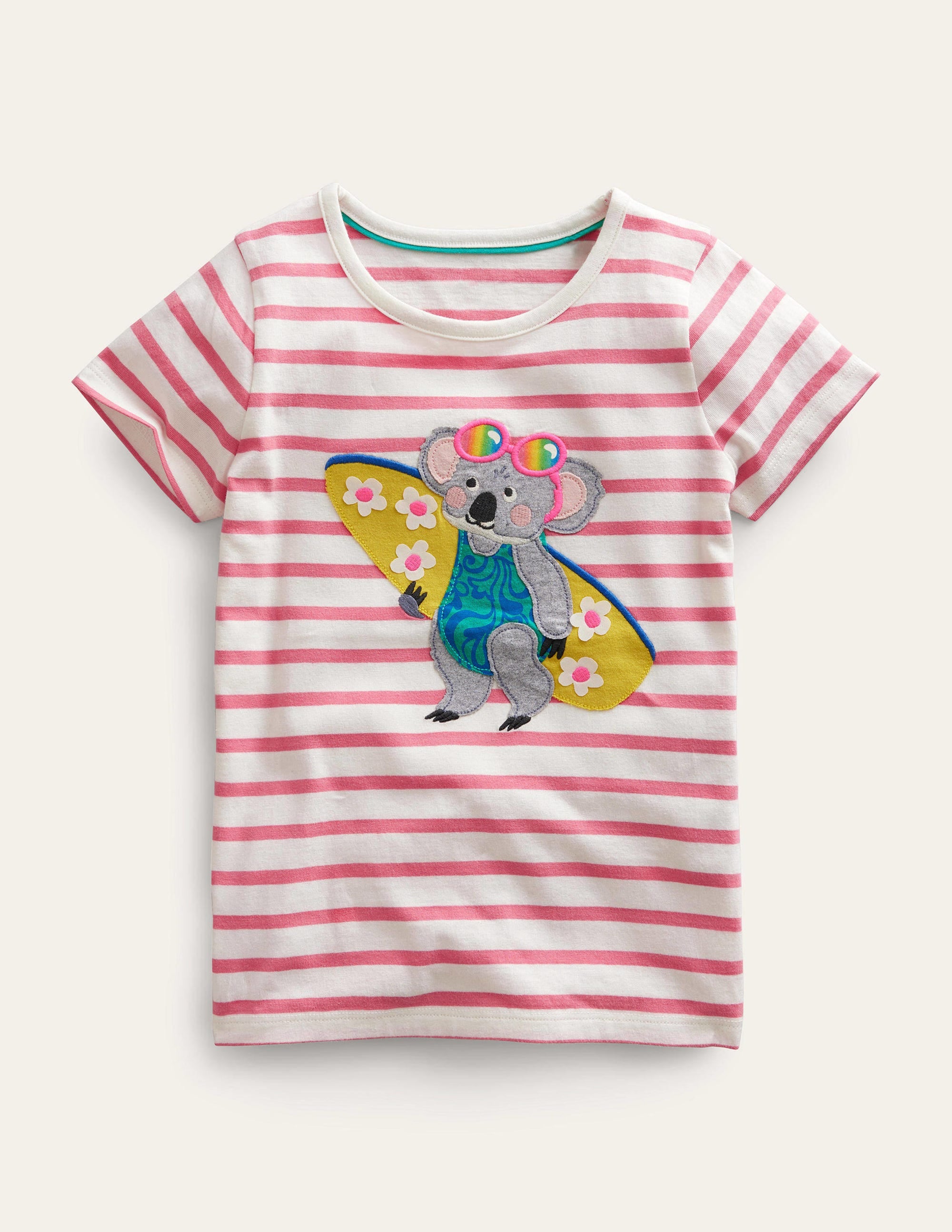 Appliqué T-Shirt for Women - Peach Punch Pink & Ivory Floral Design - Casual Summer Tee for Outfits, Parties & Everyday Wear