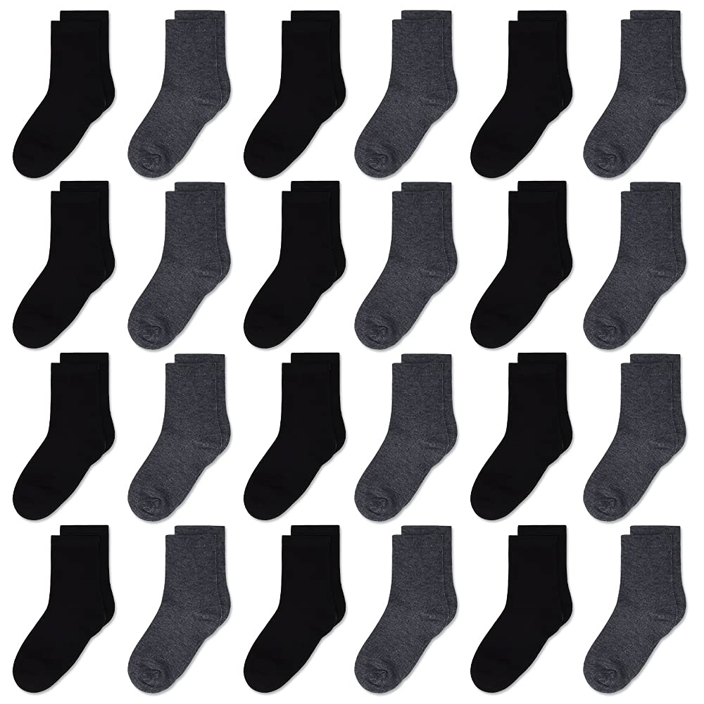 24 Pairs Kids Athletic Crew Socks for Boys & Girls (Ages 1-13) - Soft, Comfortable & Durable for School, Sports & Everyday Wear