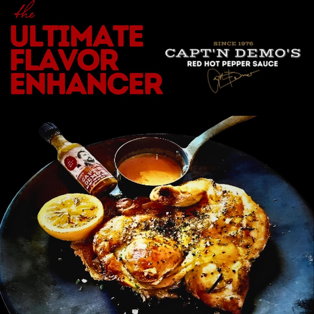 CAPTAIN DEMO's DOUBLE TRUFFLE Red Hot Pepper Sauce - 2 Bottle Pack with Free Travel Bottle | Gourmet Hot Sauce with Black & White Truffles | Perfect Garlic Flavor & Hot Honey Heat | Ideal for Pizza, Wings & Gourmet Cooking