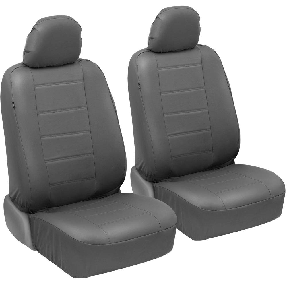 BDK CarXS Gray Faux Leather Car Seat Covers - 4-Piece Set for Front Seats Only | Universal Fit for Cars, Trucks & SUVs | Waterproof & Easy to Clean | Perfect for Daily Commute, Road Trips & Vehicle Protection