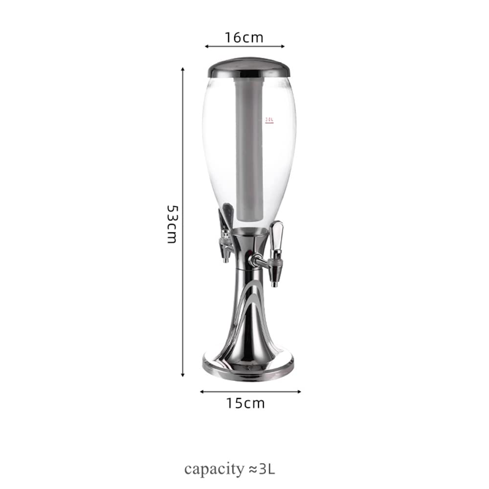 3L Silver Tabletop Wine Beer Tower Dispenser with LED Lights & Removable Ice Tube - 2 Taps Beverage Cooler for Party, Bar, Home | Perfect for Weddings, BBQs & Outdoor Gatherings