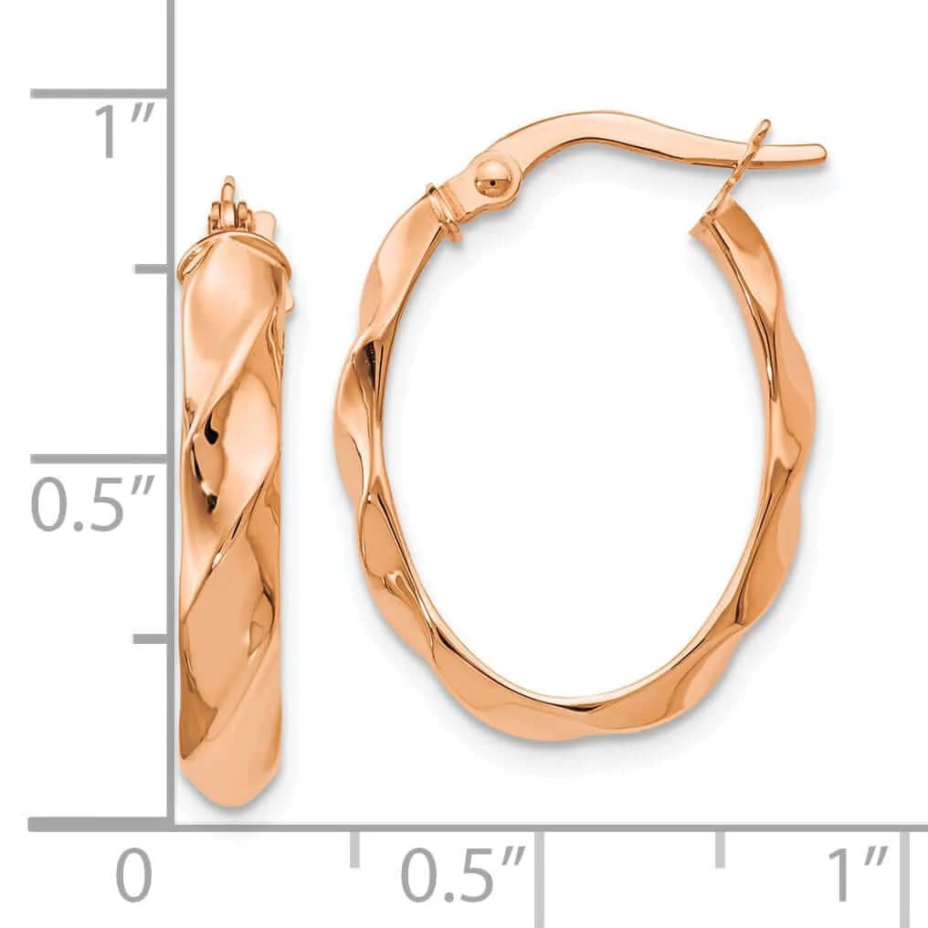 14K Rose Gold Twisted Oval Hoop Earrings for Women - Dainty Minimalist Huggie Hoops - Perfect for Everyday Wear, Date Night & Special Occasions