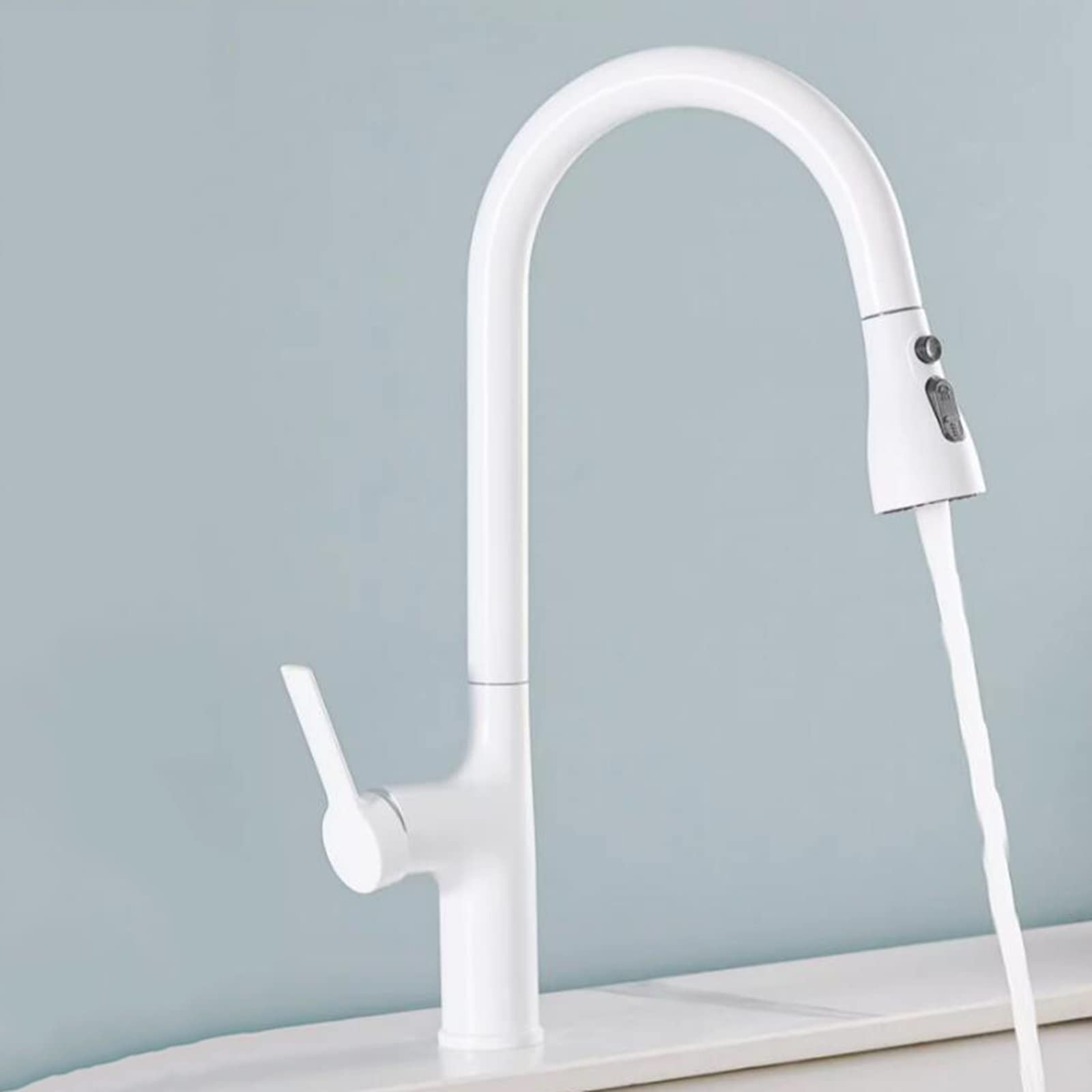 Premium Brass Pull-Out Kitchen Faucet with Sprayer - Hot & Cold Water Mixer Tap, Retractable Swivel Spout, White Finish for Modern Sinks (Ideal for Cooking, Dishwashing & Food Prep)