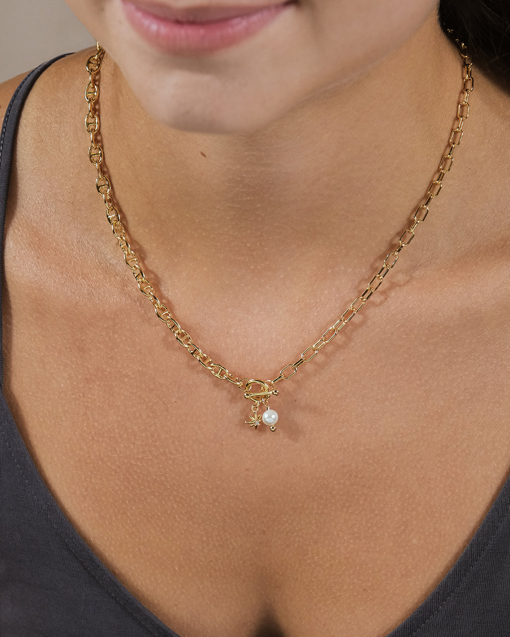 Ava Pearl & Burst Toggle Chain Necklace for Women - Elegant Layered Jewelry Gift for Birthday, Anniversary & Special Occasions