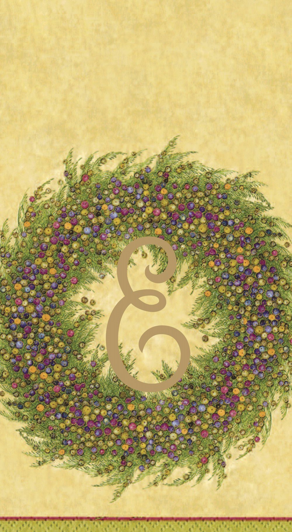 Premium Caspari Berry Wreath Monogram Initial E Paper Guest Towels - Gold, Set of 18 - Elegant Party Napkins for Weddings, Baby Showers & Holiday Entertaining