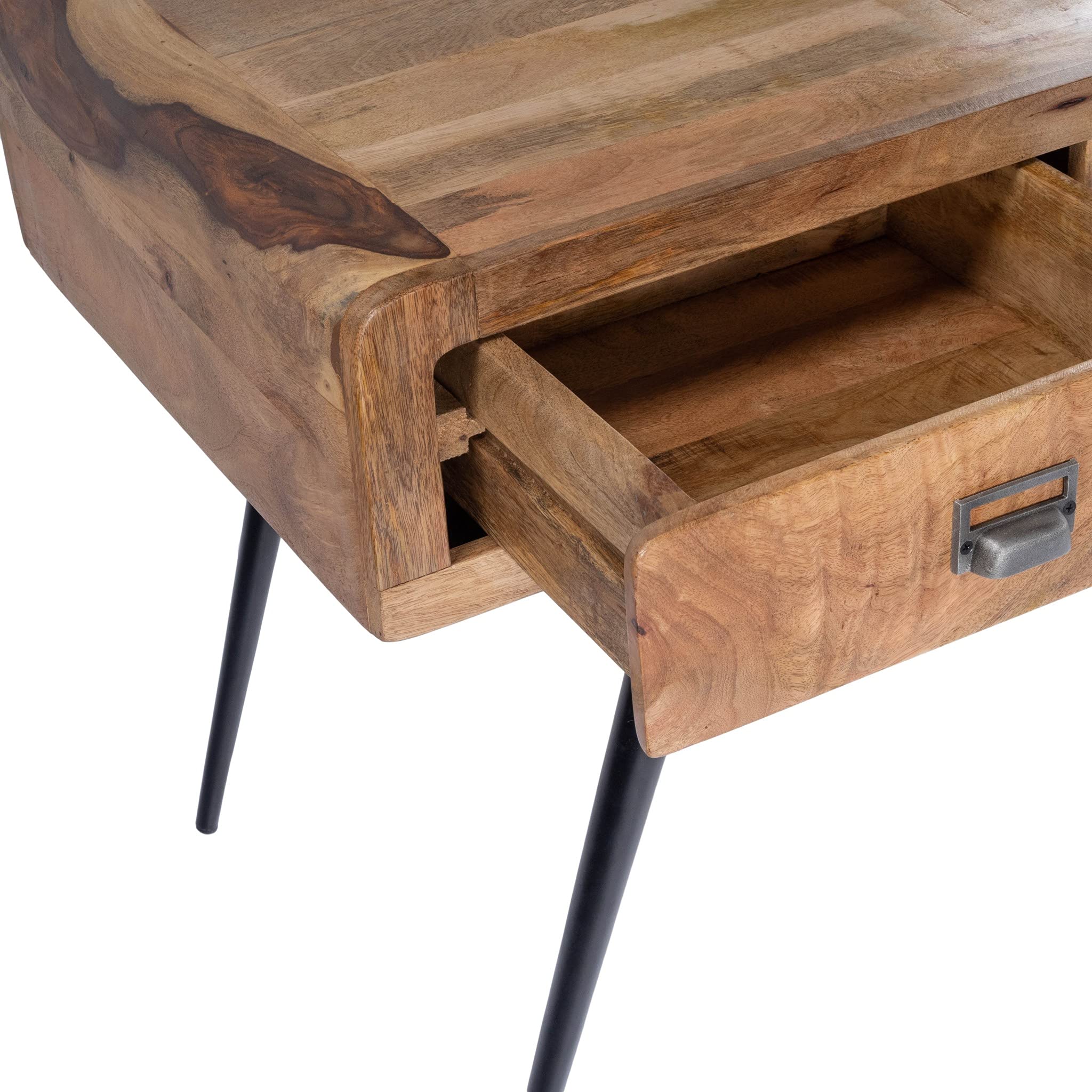 Stylish Mango Wood and Iron Desk with Black Finish - Modern Home Office Furniture for Work & Study | Durable Natural Wood & Metal Writing Desk for Office, Study Room, or Workspace