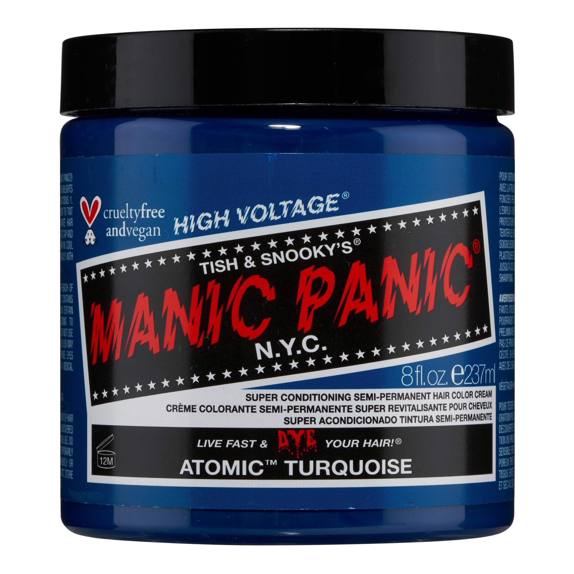 MANIC PANIC Atomic Turquoise Semi-Permanent Hair Dye - Classic 8oz Vegan & Cruelty-Free - Vibrant Blue-Green Color for Bold Hairstyles - Perfect for DIY Hair Coloring & Creative Looks