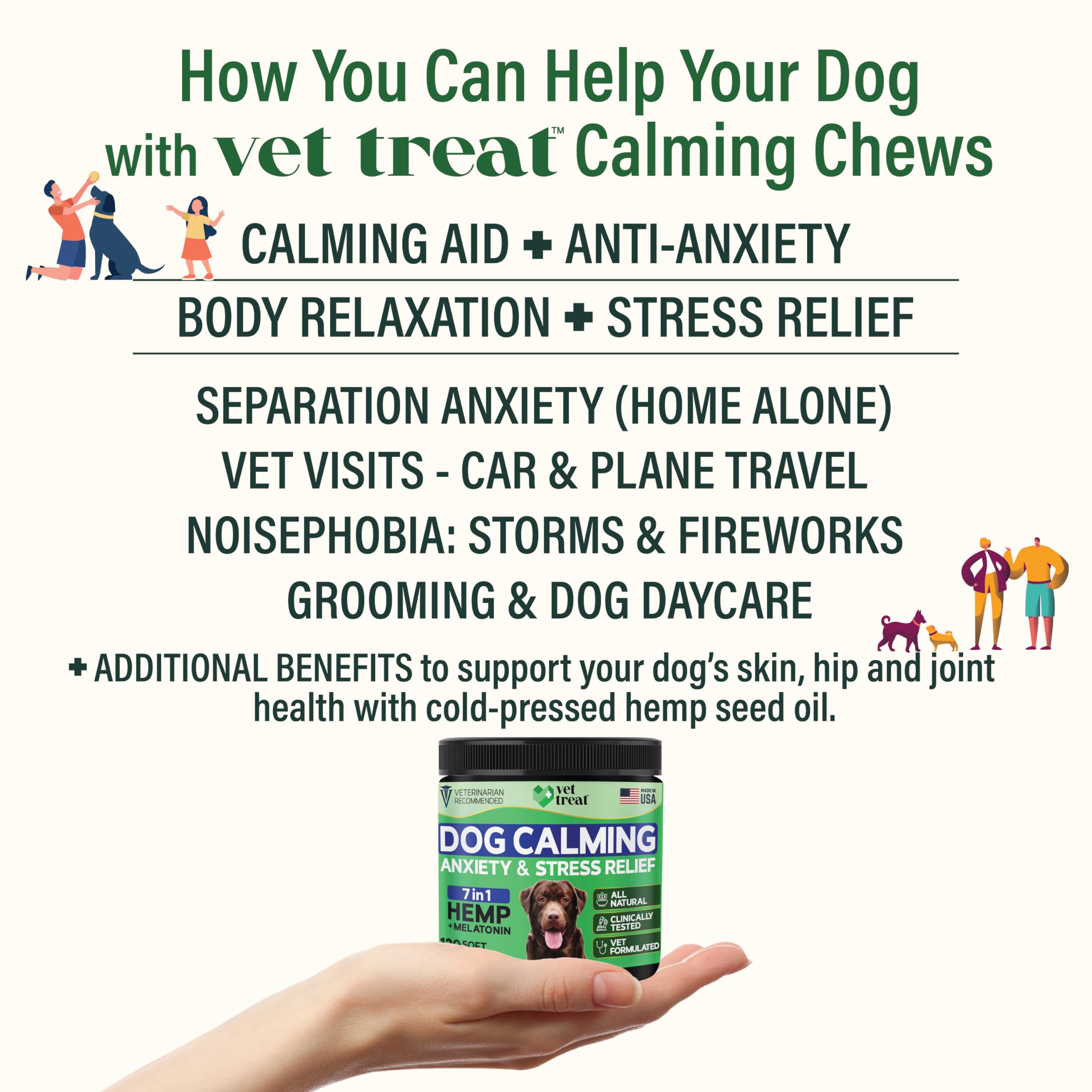 Organic Hemp Calming Chews for Dogs - Natural Anxiety Relief with Hemp Oil & Melatonin - Made in USA - Helps with Separation Anxiety, Excessive Barking & Travel Stress - 120 Chicken Flavor Soft Treats - Perfect for Nervous Dogs, Vet Visits, Thunderstorms & Fireworks