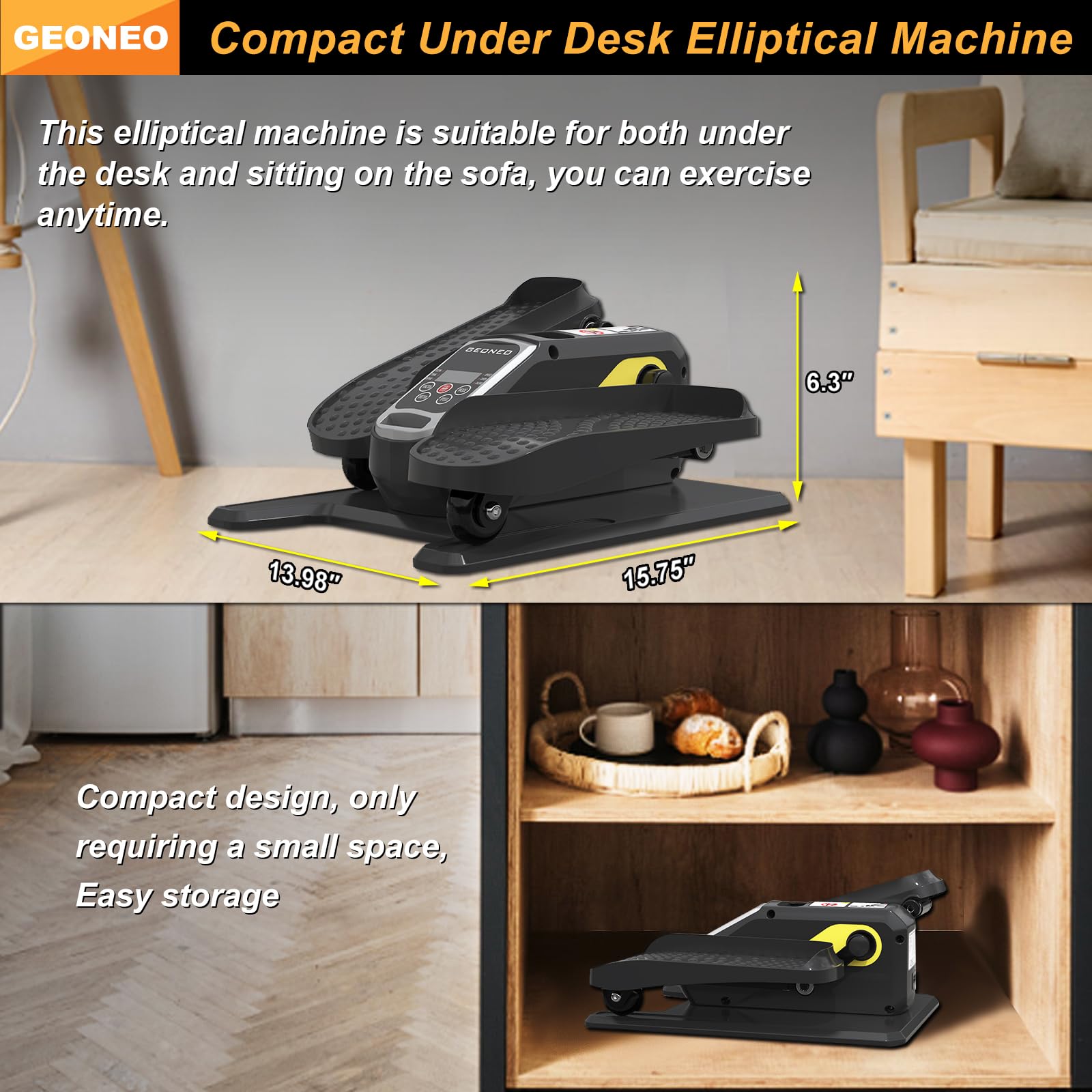 Under Desk Elliptical Machine - Quiet Electric Leg Exerciser for Seniors & Home Use | Compact Seated Pedal Exerciser with LCD Display, Remote Control & 12 Speed Levels | Perfect for Office Workouts, Physical Therapy & Low-Impact Home Fitness