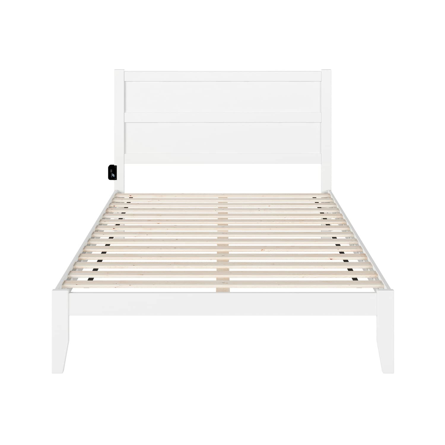 AFI NoHo Queen Size Platform Bed with USB Charging Station - Modern White Wooden Bed Frame with Storage, Perfect for Small Bedrooms & Guest Rooms