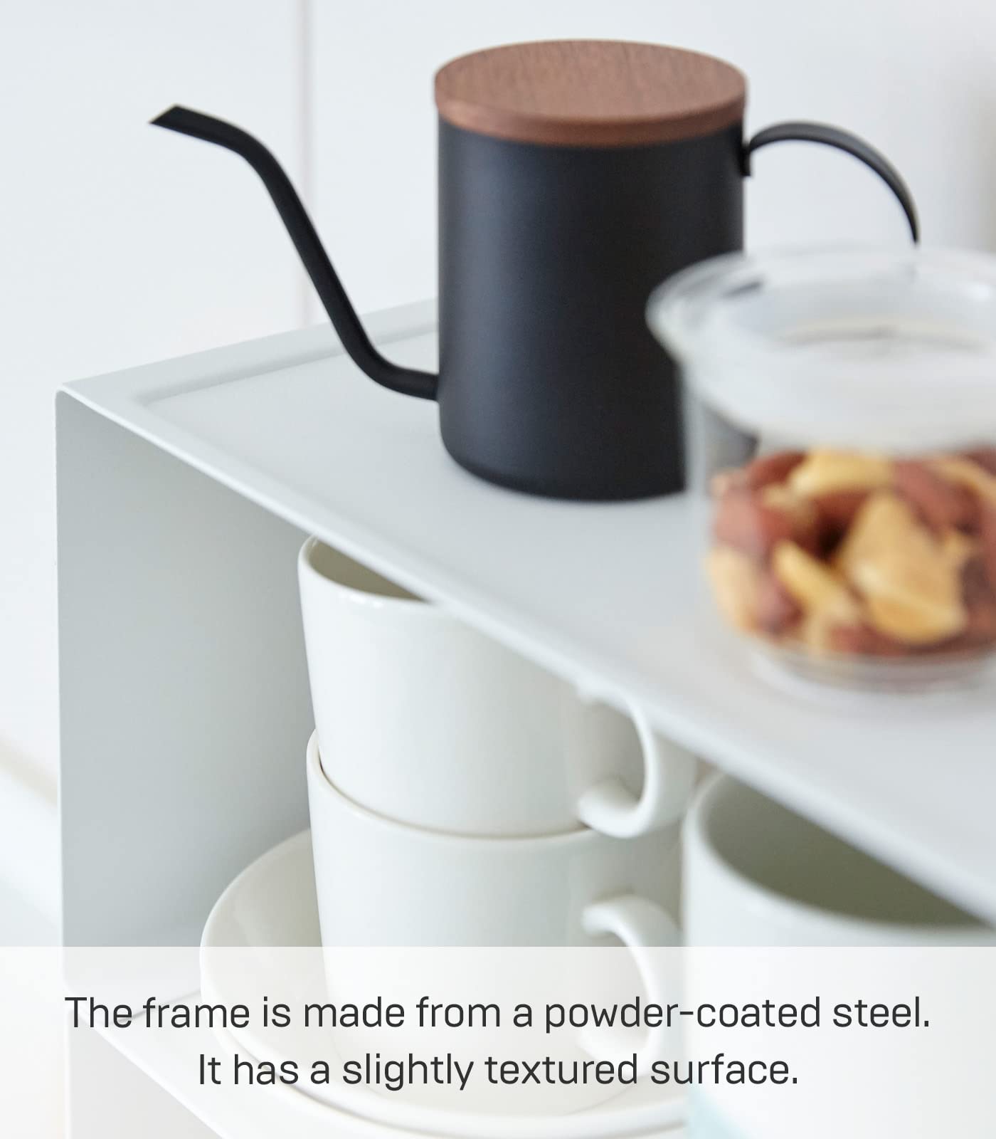 Yamazaki Home White Small Alloy Steel Stackable Kitchen Rack - Counter Shelf Storage Organizer for Spices, Utensils & Cookware - Perfect for Small Kitchens & Countertop Organization