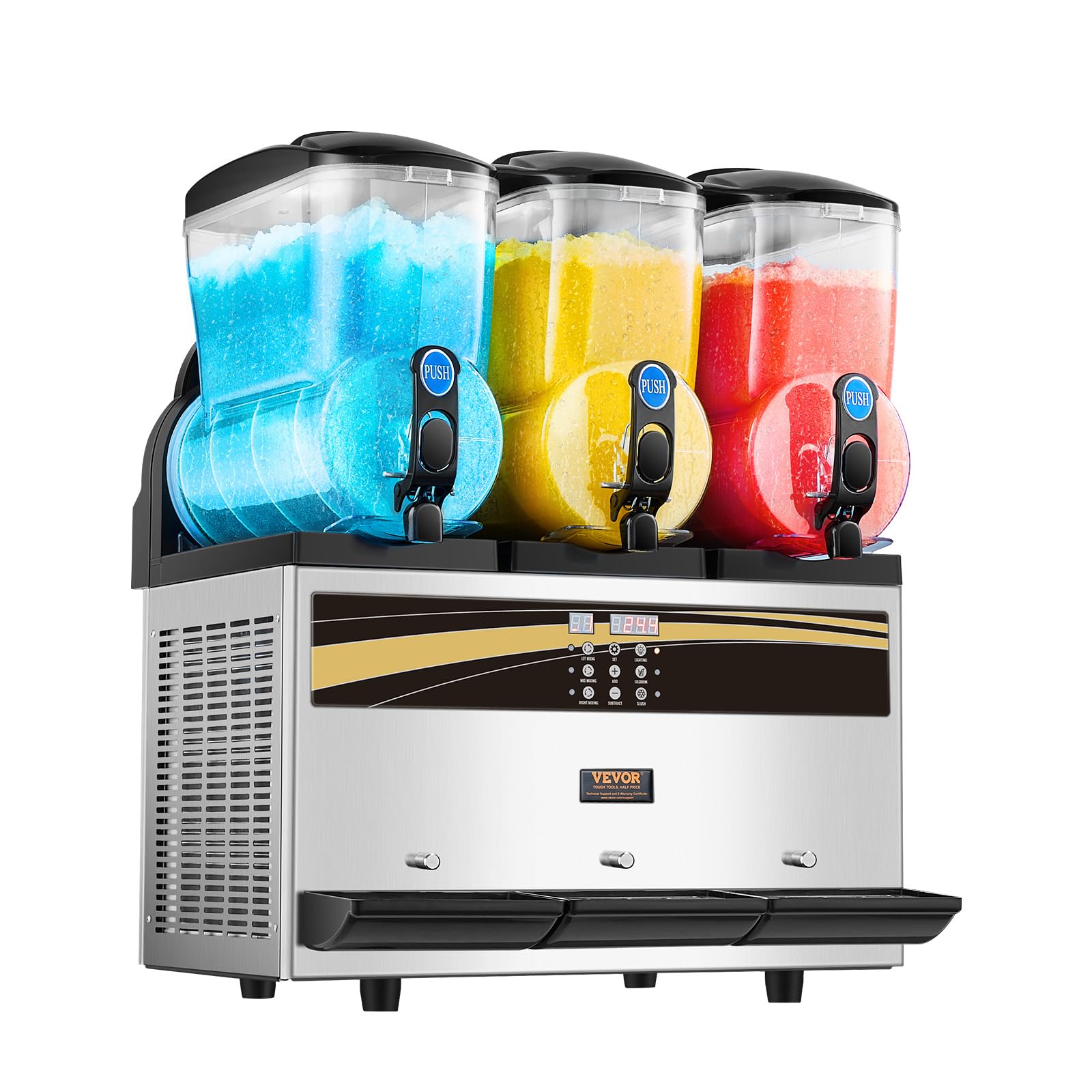 VEVOR Commercial Margarita Machine 15L x 3 Triple Tank Slushie Maker - Stainless Steel Frozen Drink Machine for Margaritas, Smoothies & Slushies (180 Cups Capacity) - Perfect for Home Parties, Restaurants, Cafes & Bars