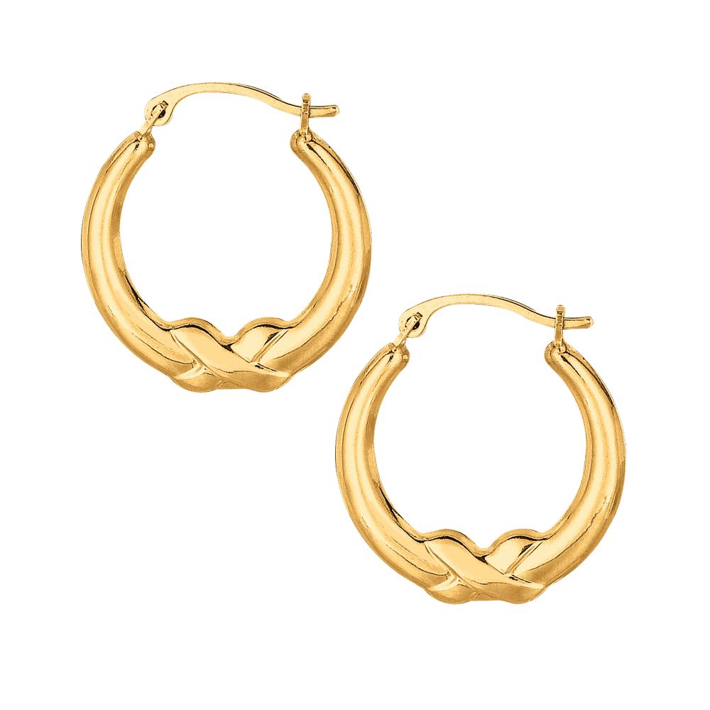 10K Gold Polished X Detail Hoop Earrings for Women - Elegant Everyday Jewelry for Work, Date Night & Special Occasions