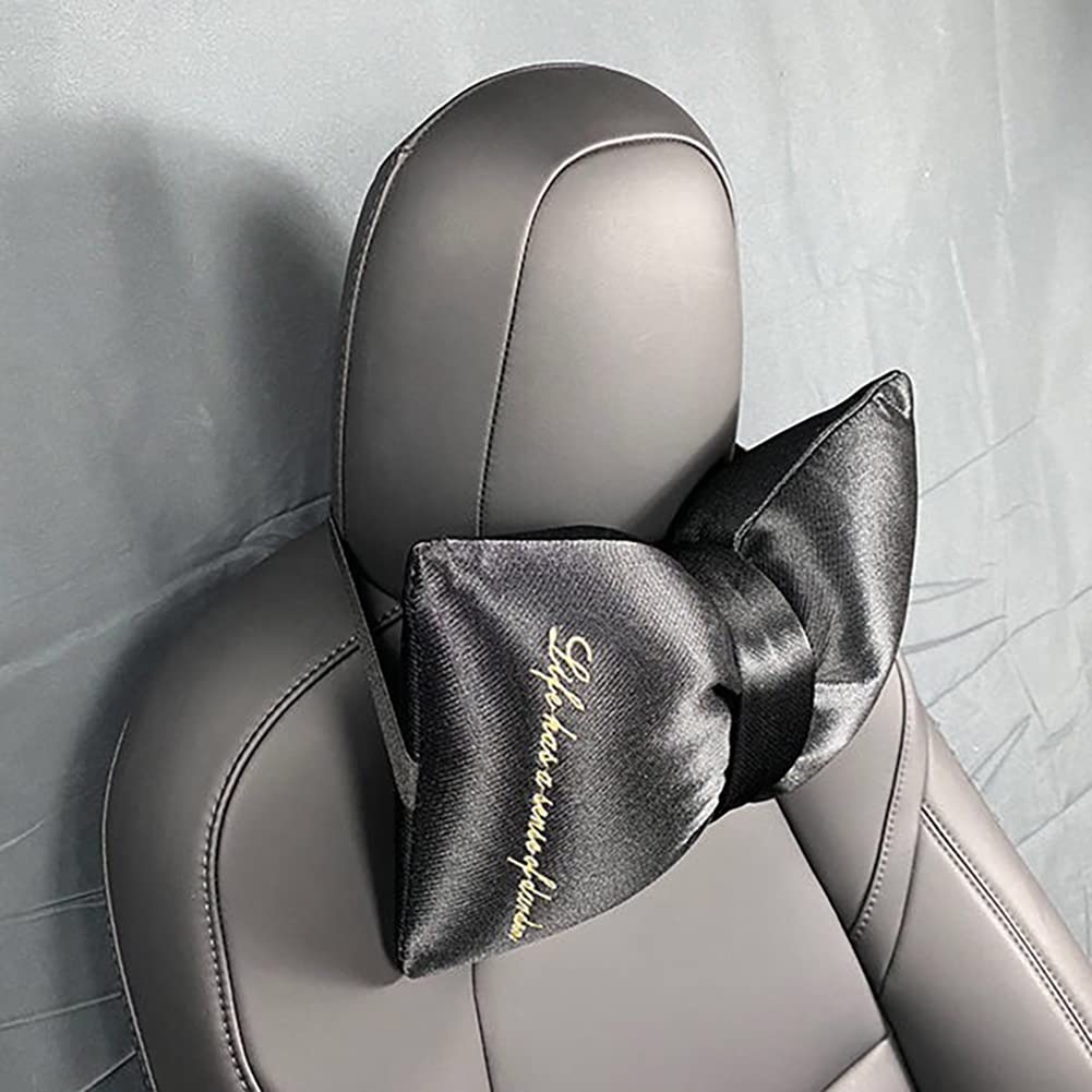 Girly Car Neck Pillow 2 Pack - Black Bow Headrest for Driving Comfort