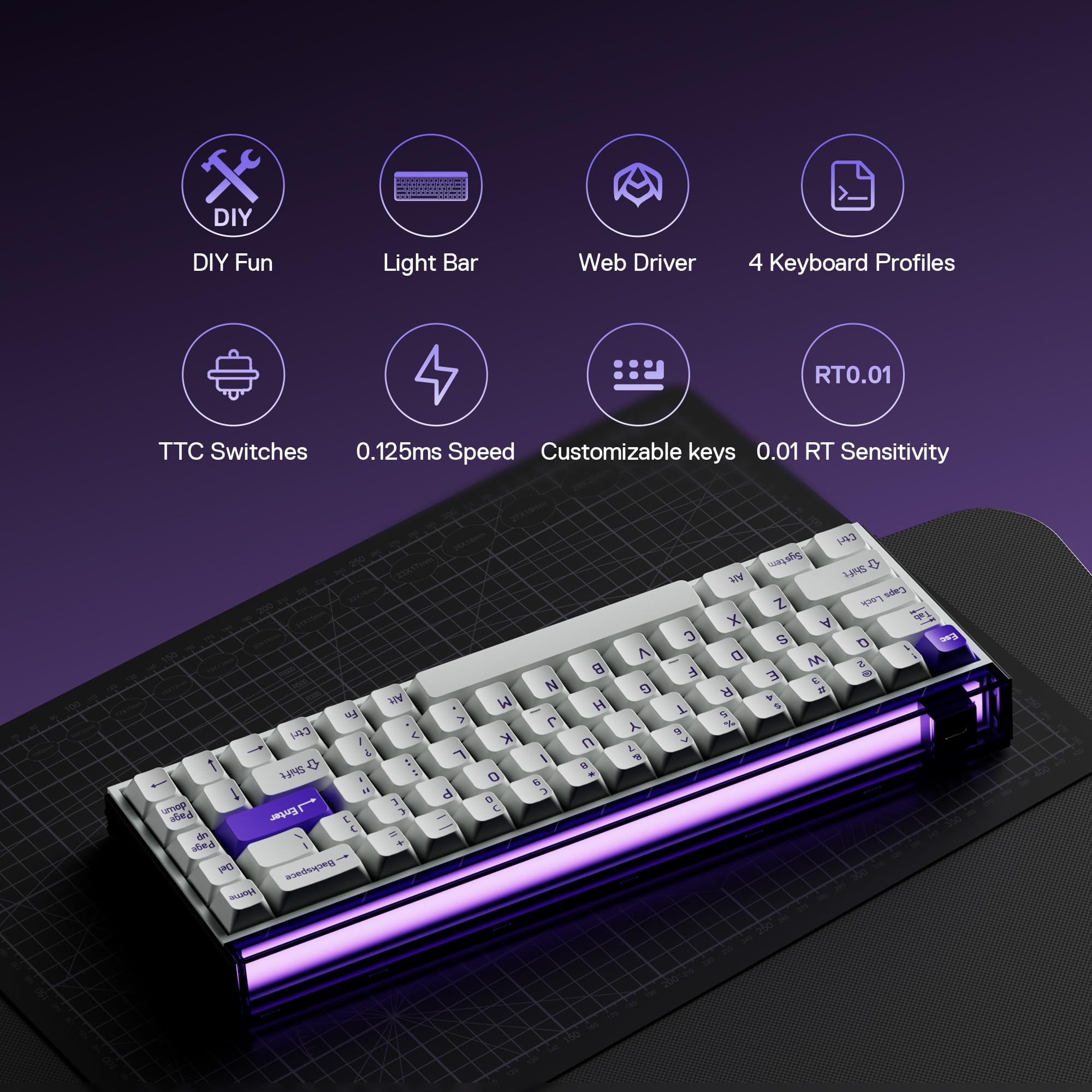 MelGeek MADE68 Pro Wired Gaming Keyboard - Hall Effect Magnetic Switch, 65% Compact Layout, Rapid Trigger, Hot-Swappable, RGB Backlit, Adjustable Actuation - Perfect for Competitive Gaming & Typing (Purple)